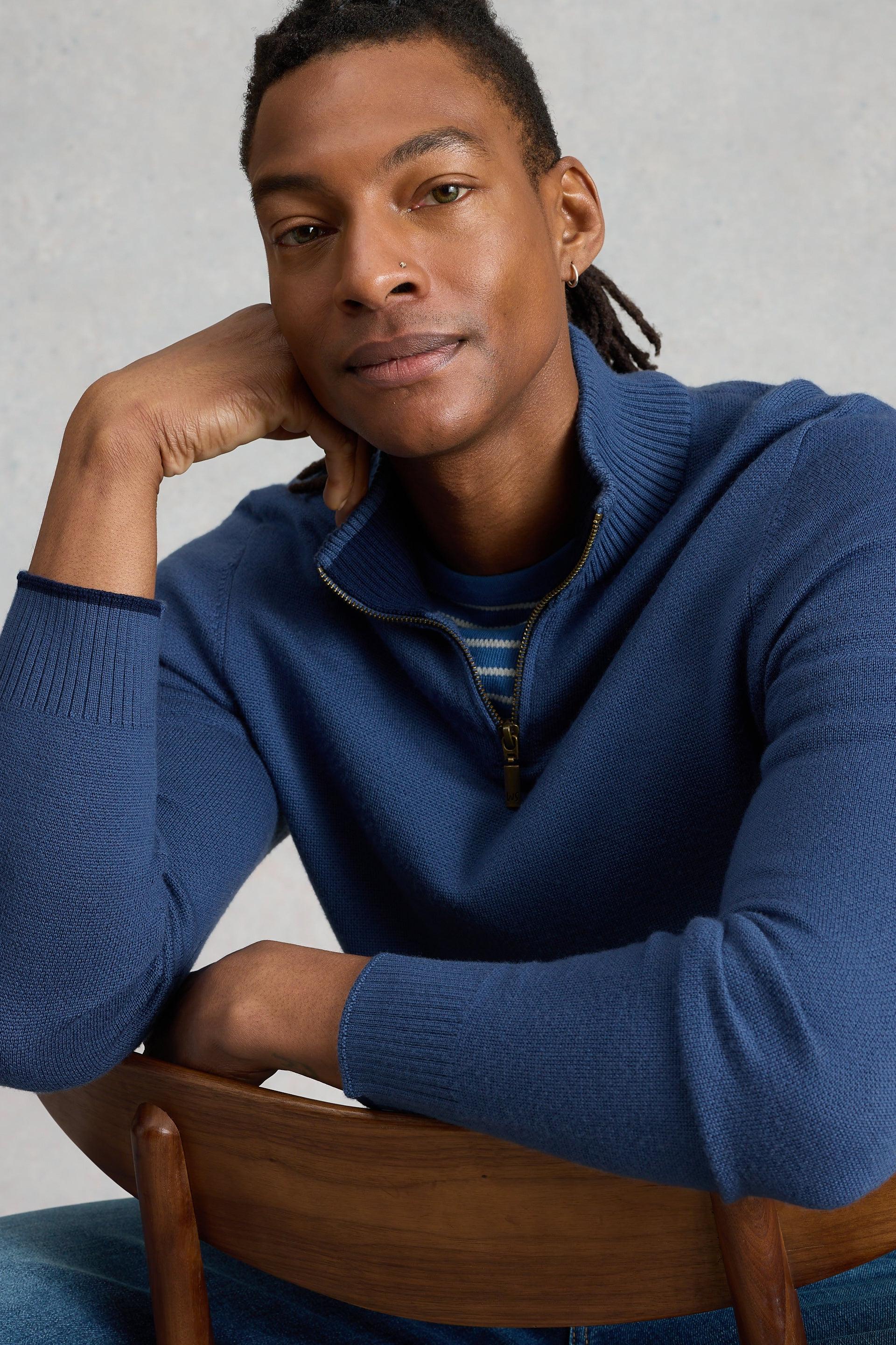 White Stuff Mid Blue Newport Merino Funnel Neck