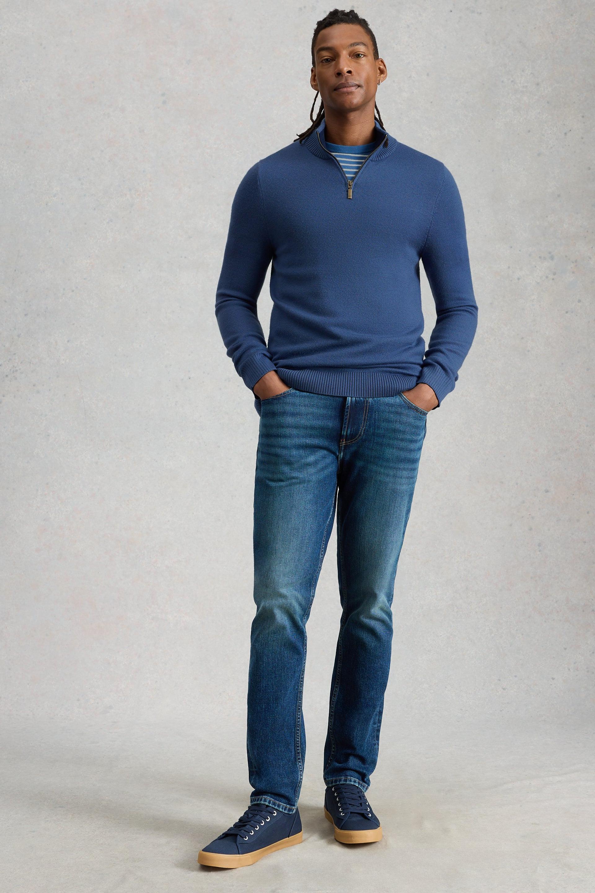 White Stuff Mid Blue Newport Merino Funnel Neck