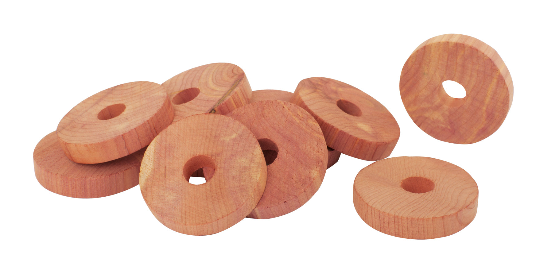 Natural cedar wood rings on a white background