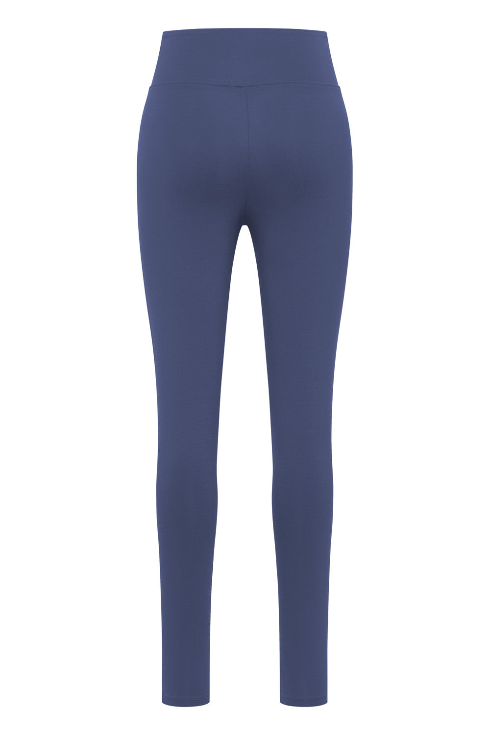 “Rear view of navy high-waisted sustainable leggings for activewear”


