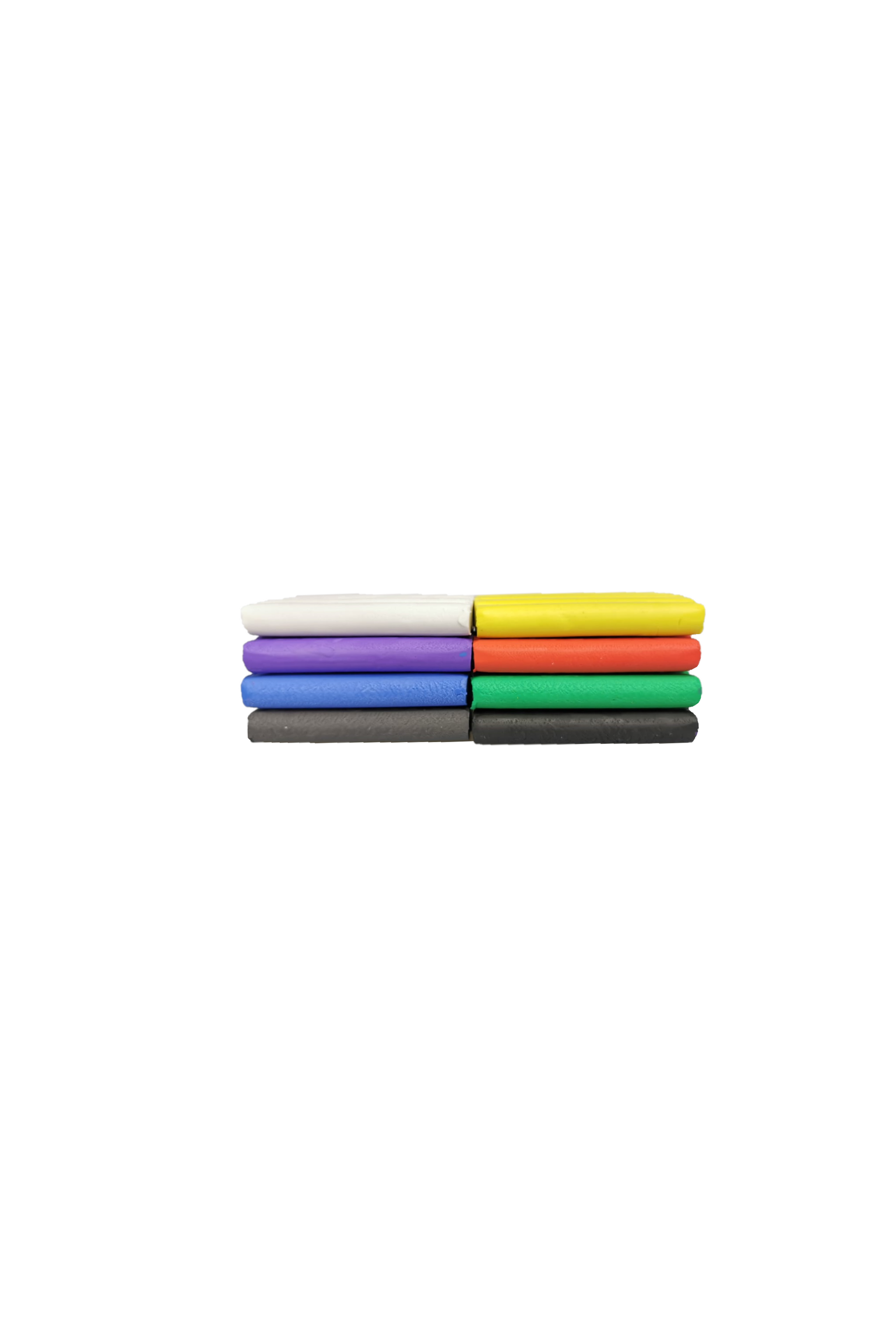 Stack of colorful modelling clay on a white background