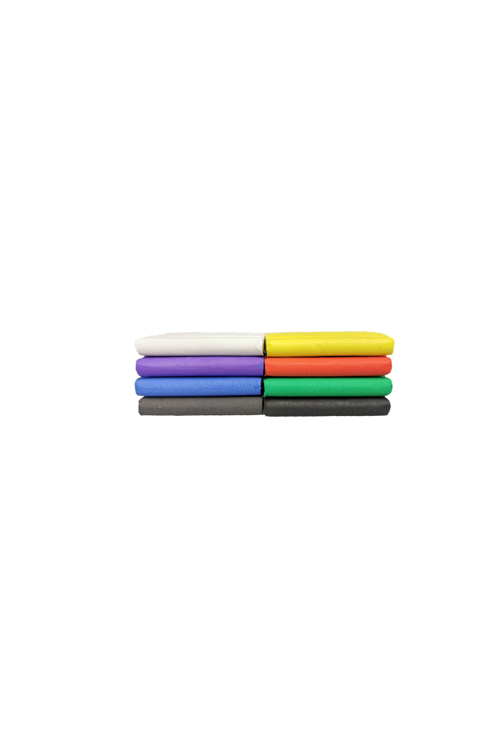 Stack of colorful modelling clay on a white background