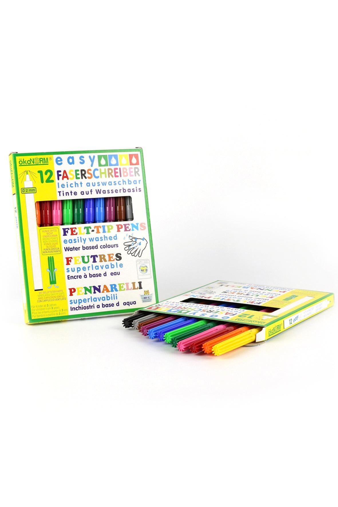 Set of felt-tip pens with packaging on a white background