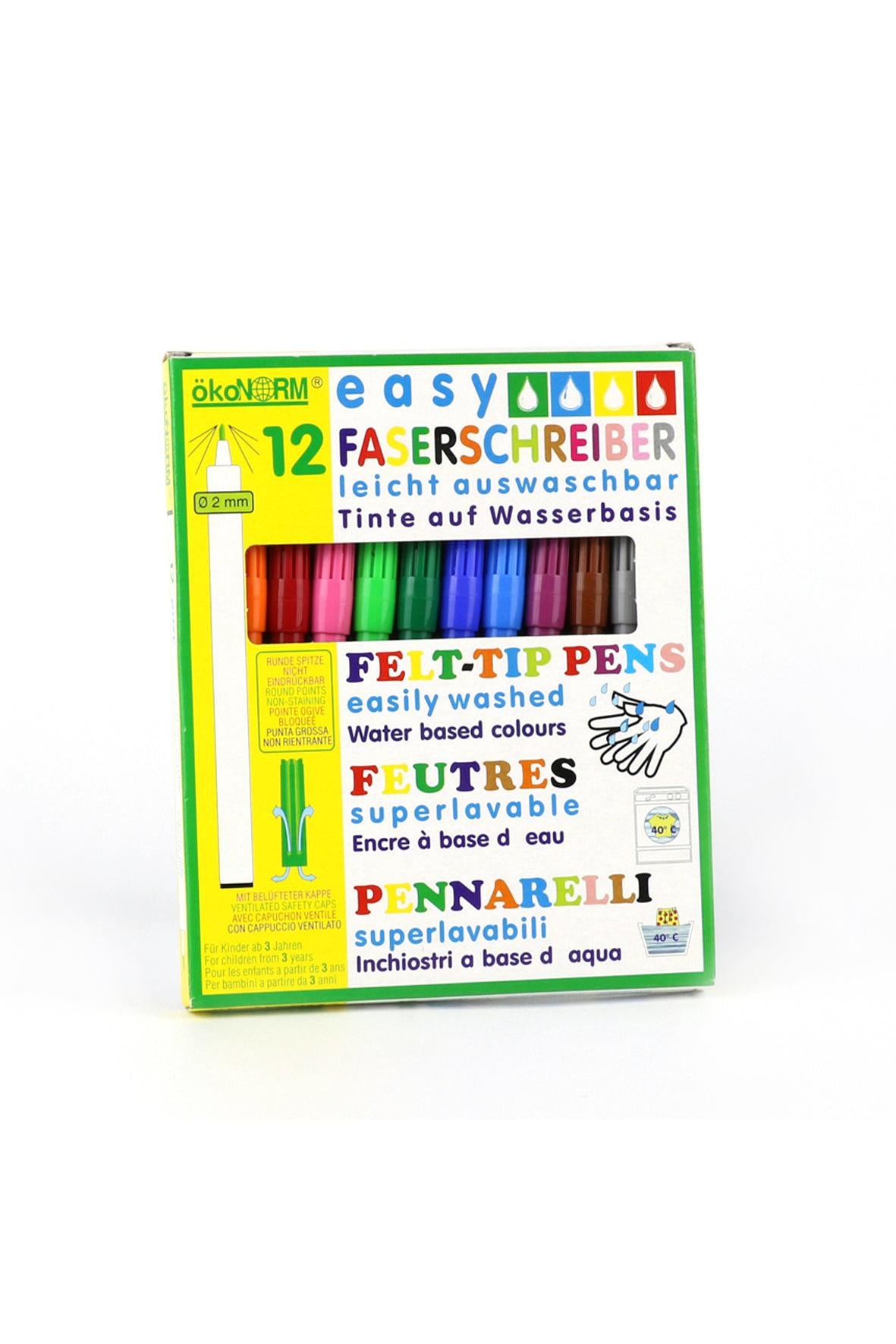 Pack of felt-tip pens with colorful caps on a white background