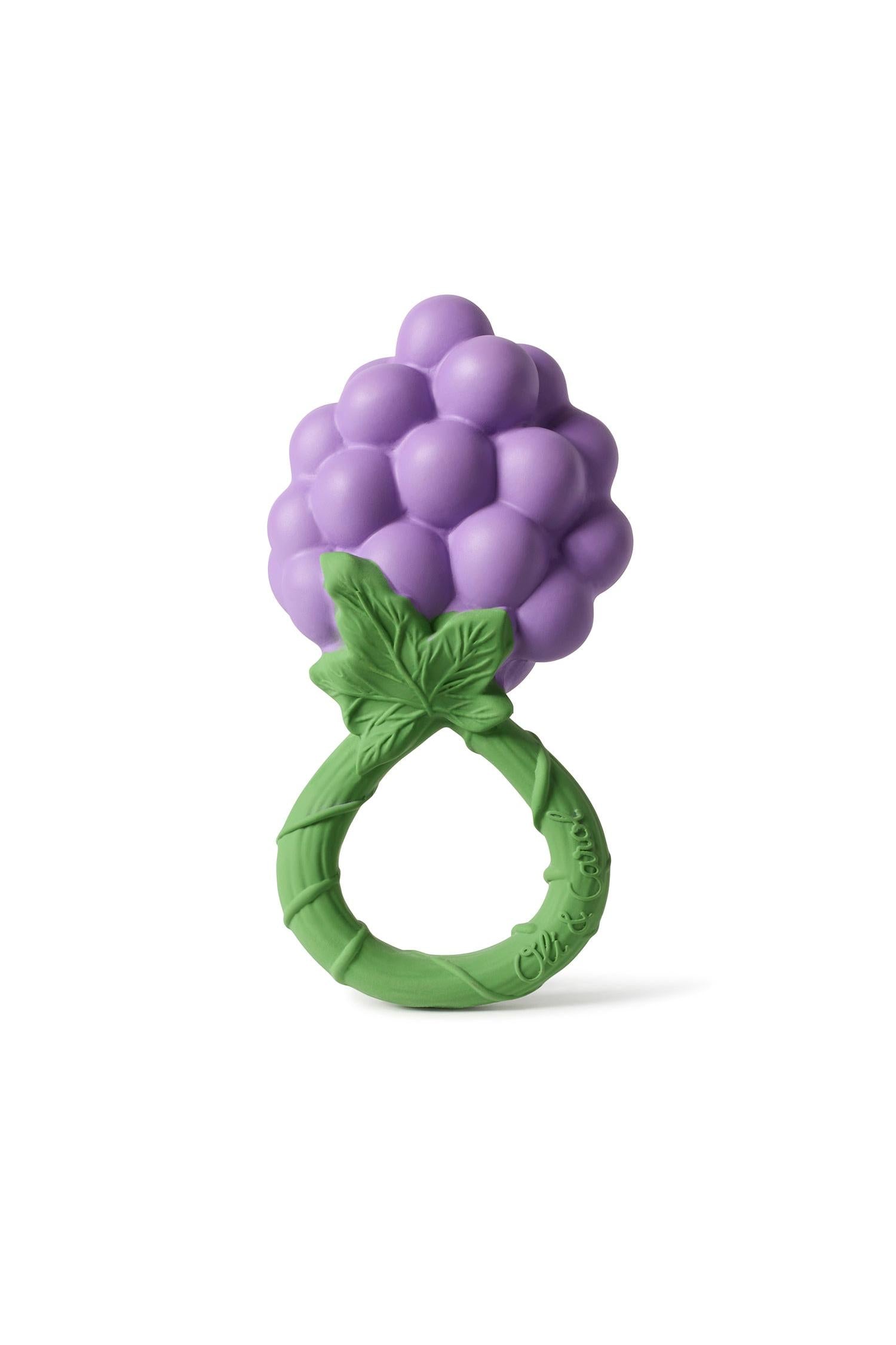 Oli&Carol Grape Rattle baby toy, 2-in-1 teether and calming rattle, made from 100% natural rubber, safe and eco-friendly for 0+ babies.