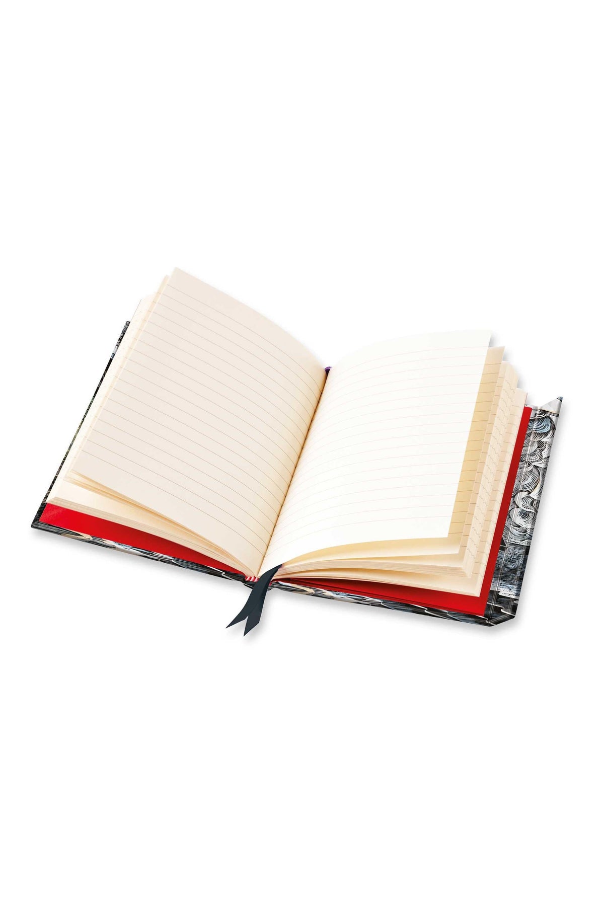 Open journal notebook with lined pages and a decorative sea-themed cover