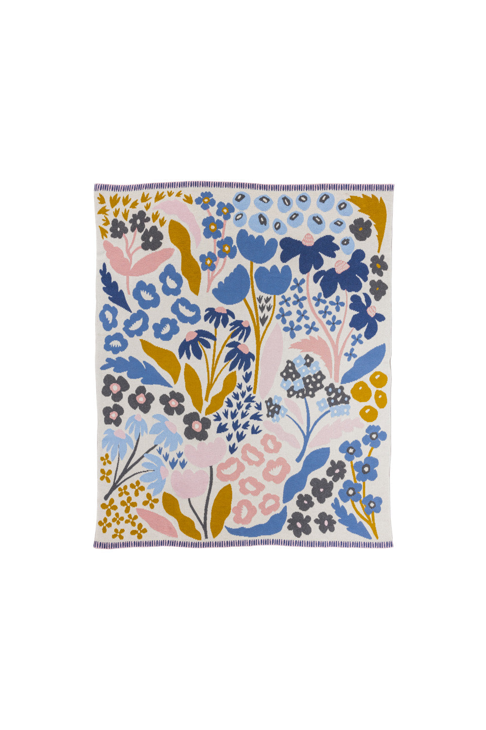 Floral patterned blanket with colorful flowers on a white background