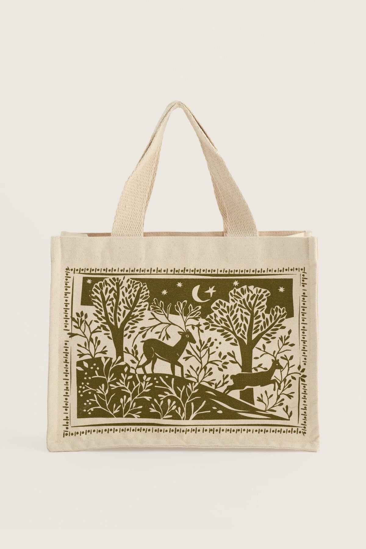 Seasalt Cornwall organic cotton canvas reusable shopping bag featuring a forest deer print.