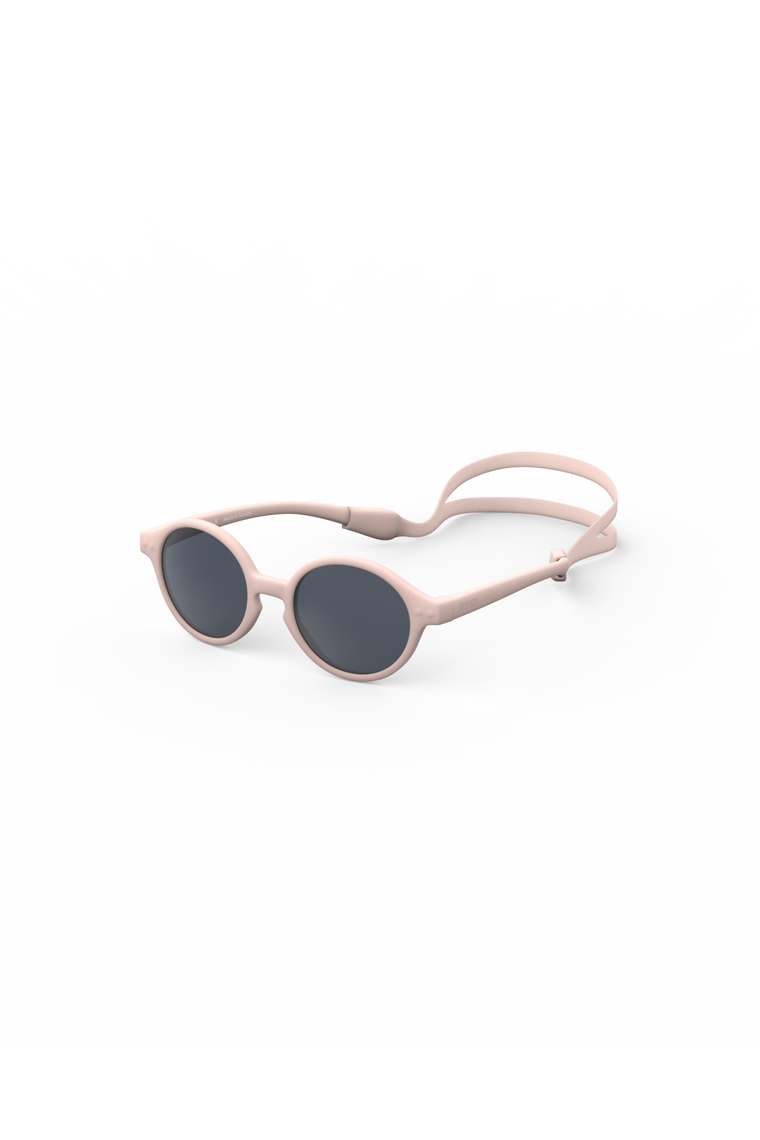 Pink sunglasses with dark lenses on a white background