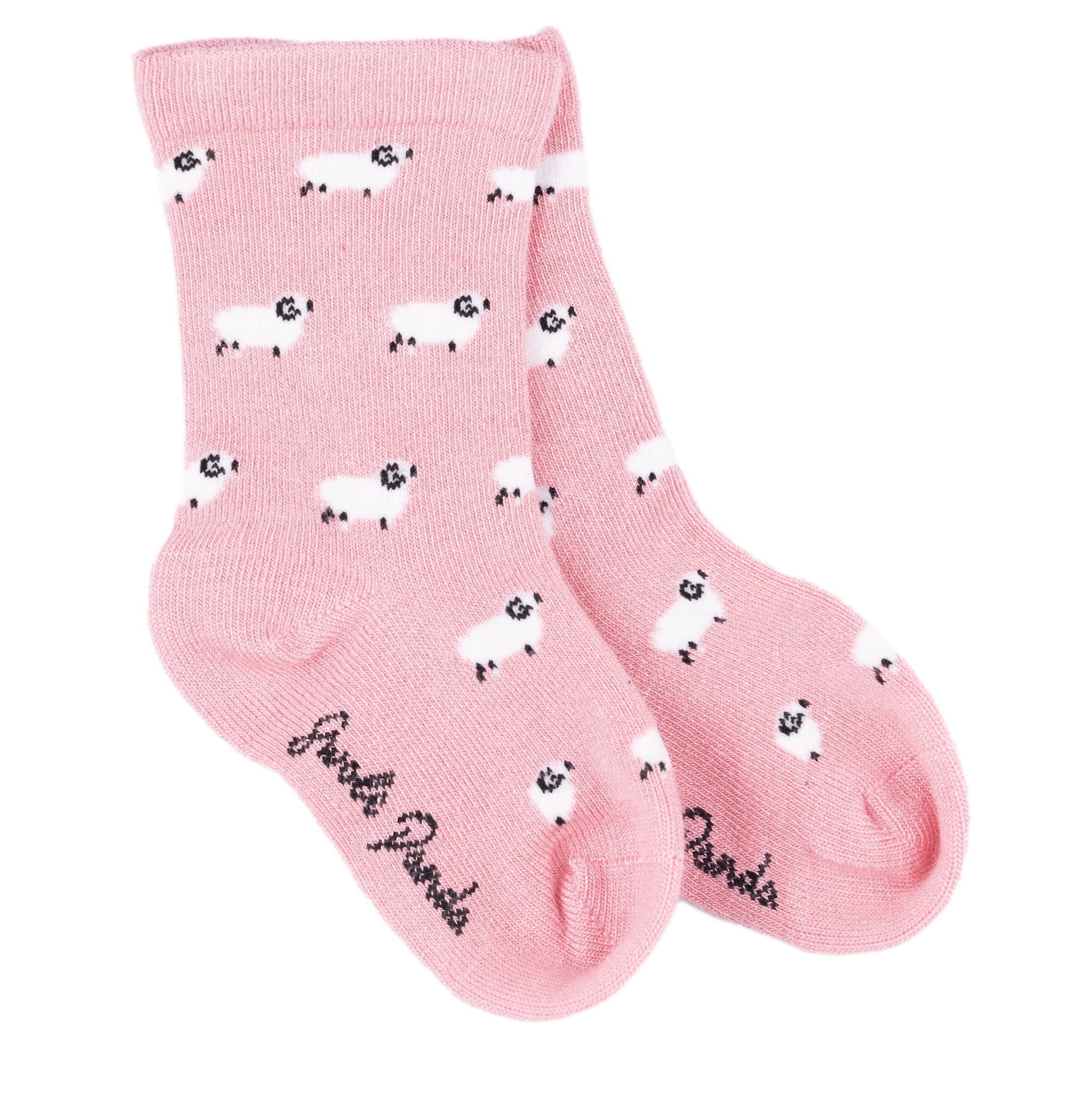 Children's pink bamboo socks with a fun sheep pattern