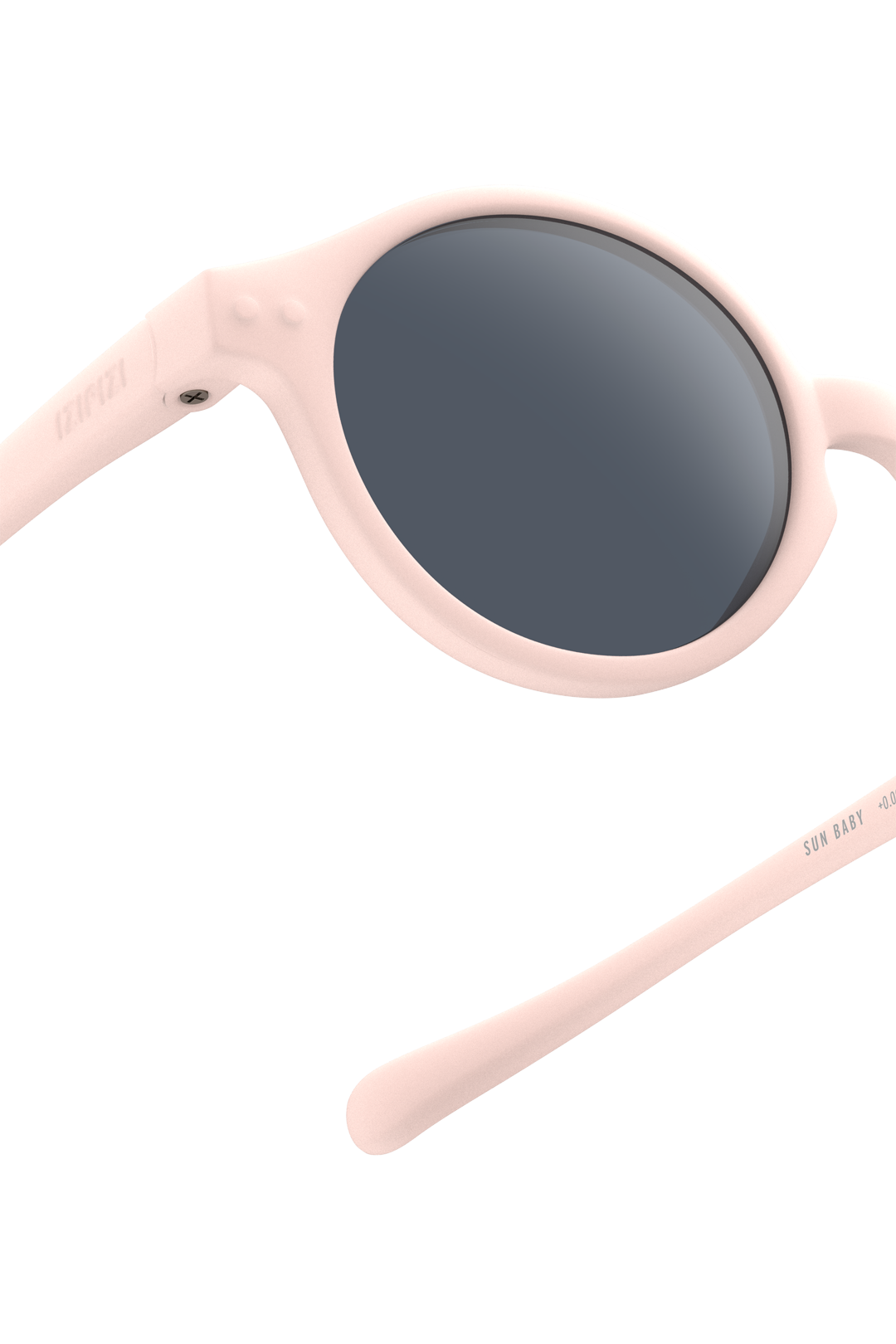 Pink sunglasses with dark lenses on a white background