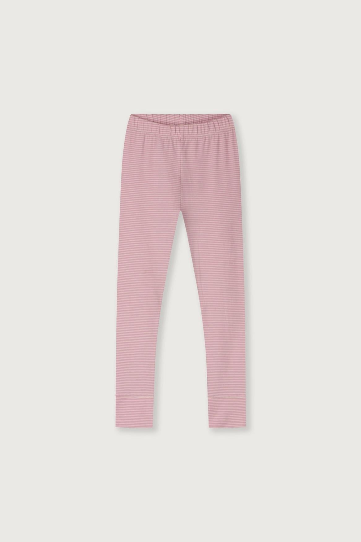 Pink striped leggings made from organic cotton by Gray Label on a plain white background