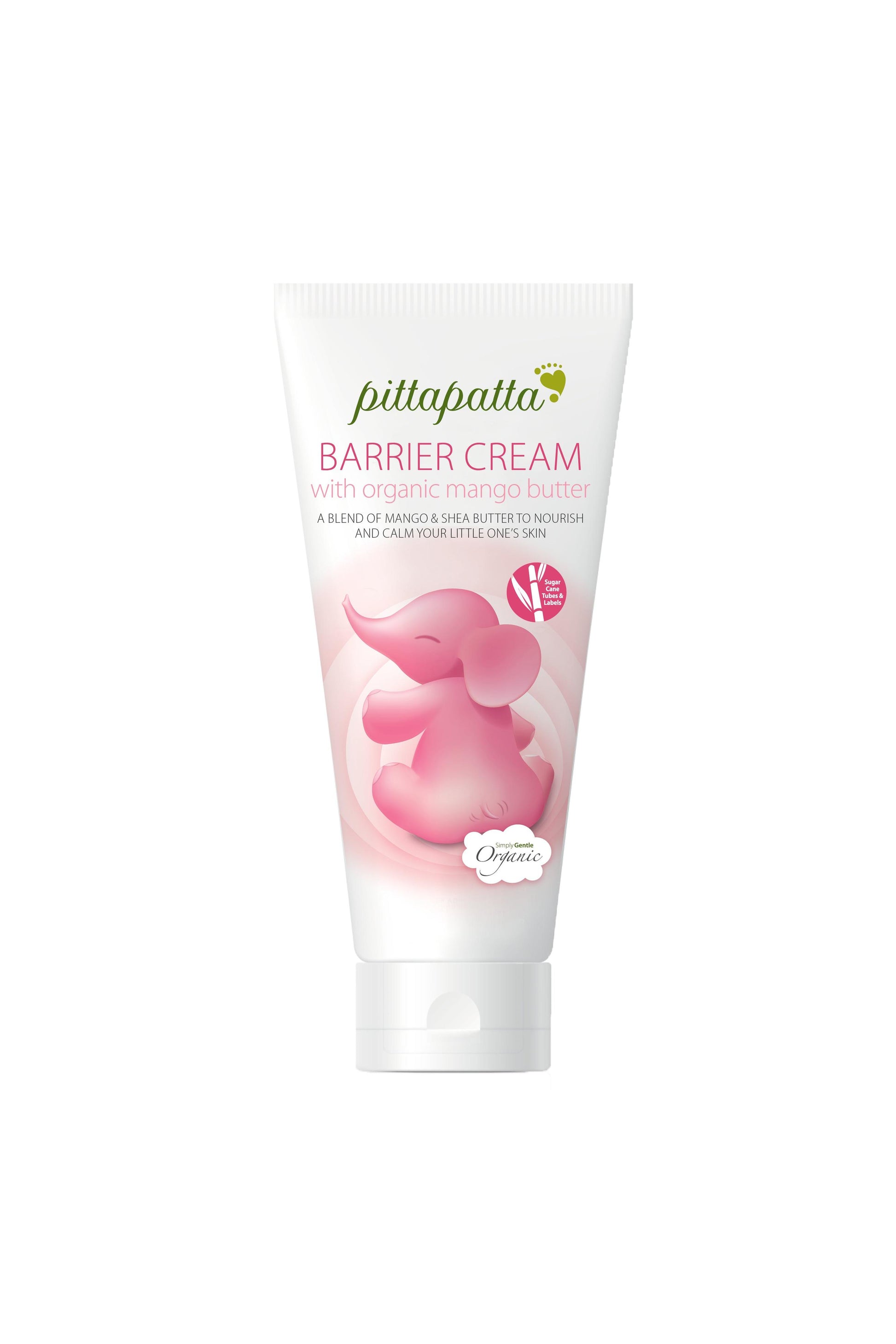 Tube of pittapatta Barrier Cream with organic mango butter on a white background