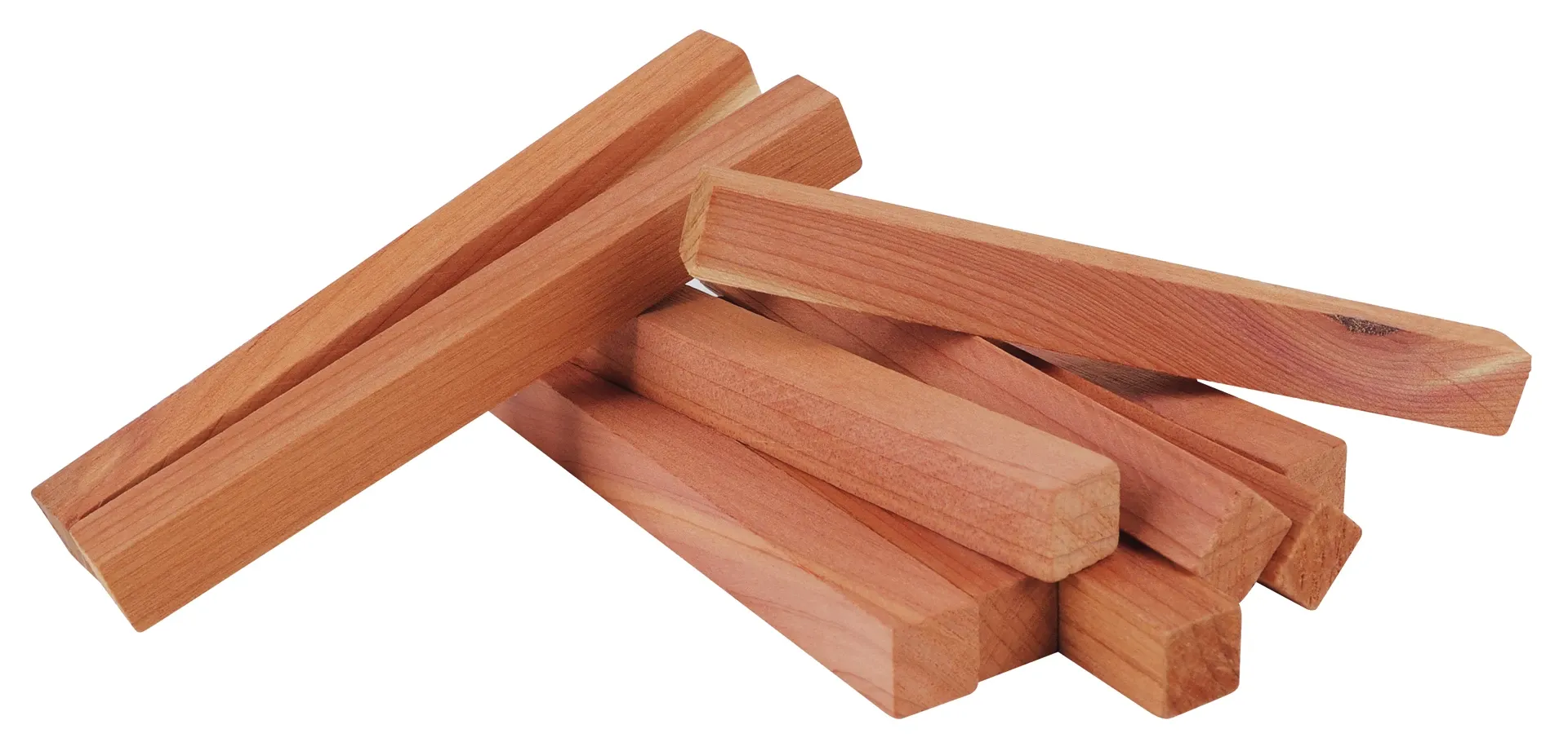 Stack of cedar sticks on a white background