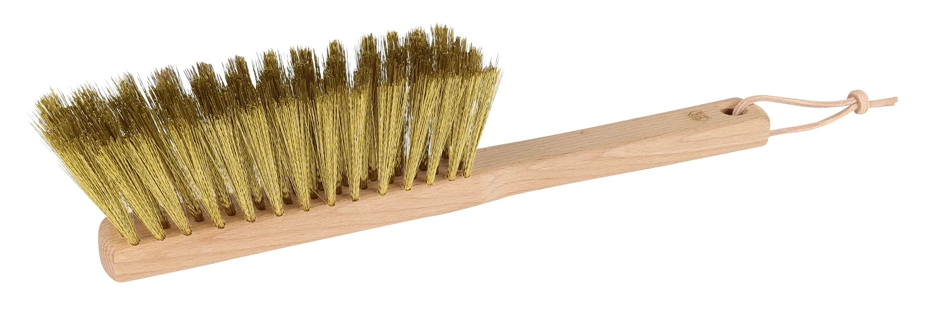 Brass brush with wooden handle on a white background