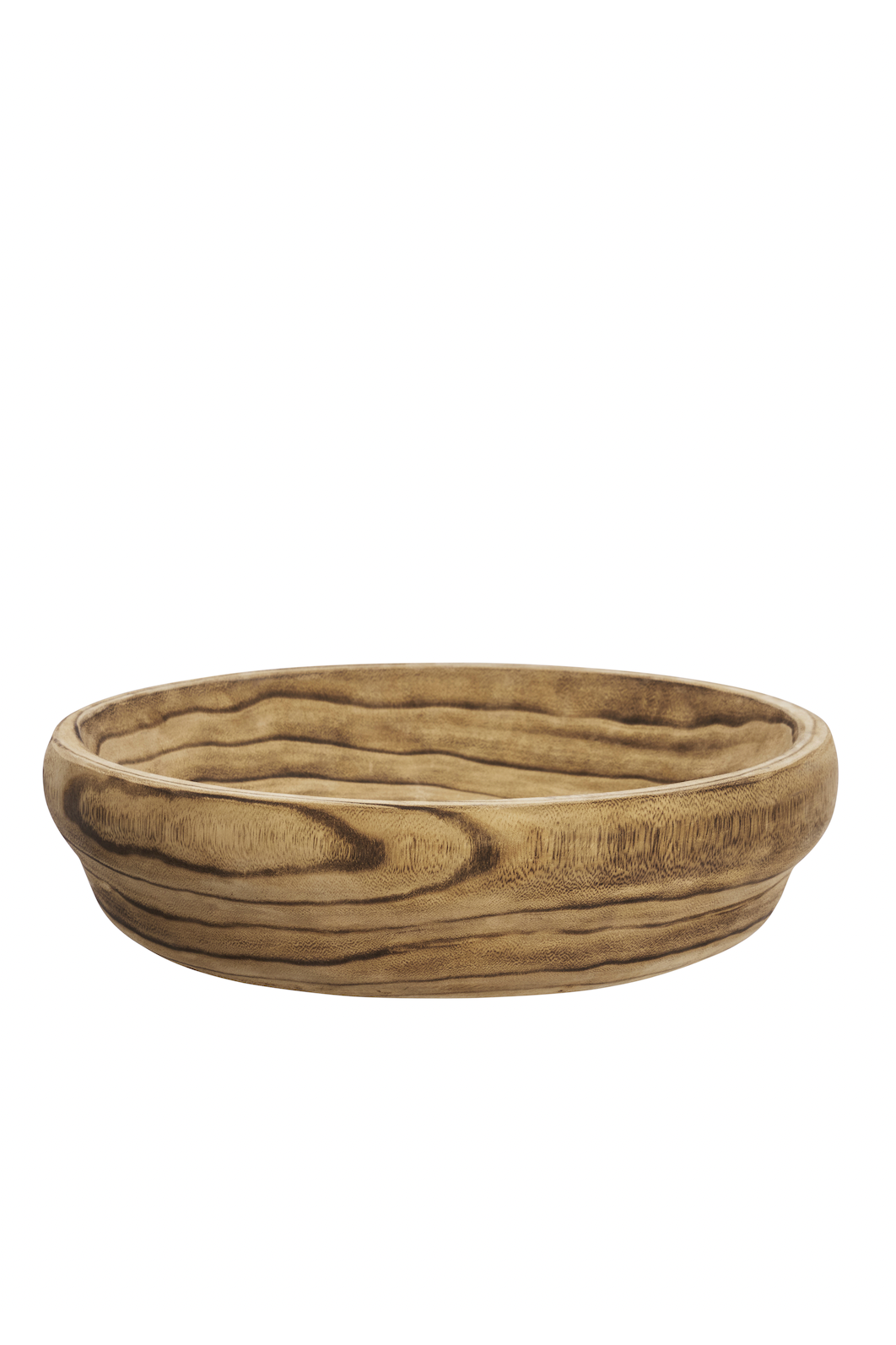 Wooden bowl with wavy texture on a white background