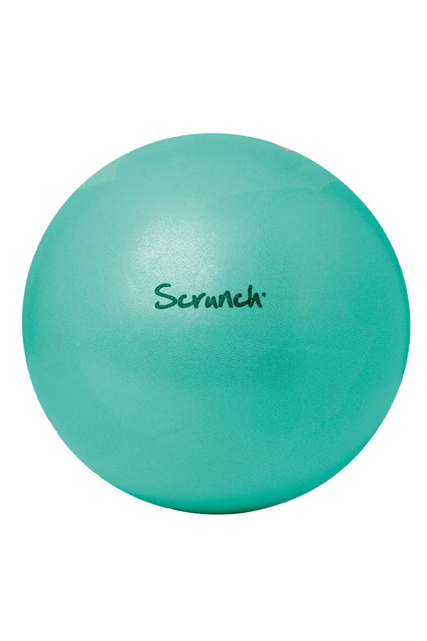 Turquoise ball with 'Scrunch' branding on a white background