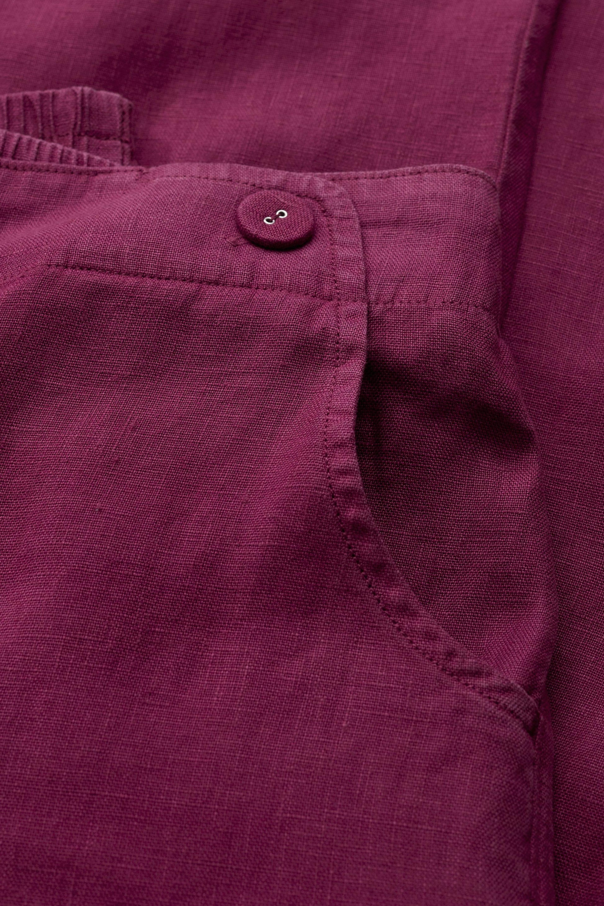 Close-up of button and pocket detail on Seasalt trousers 