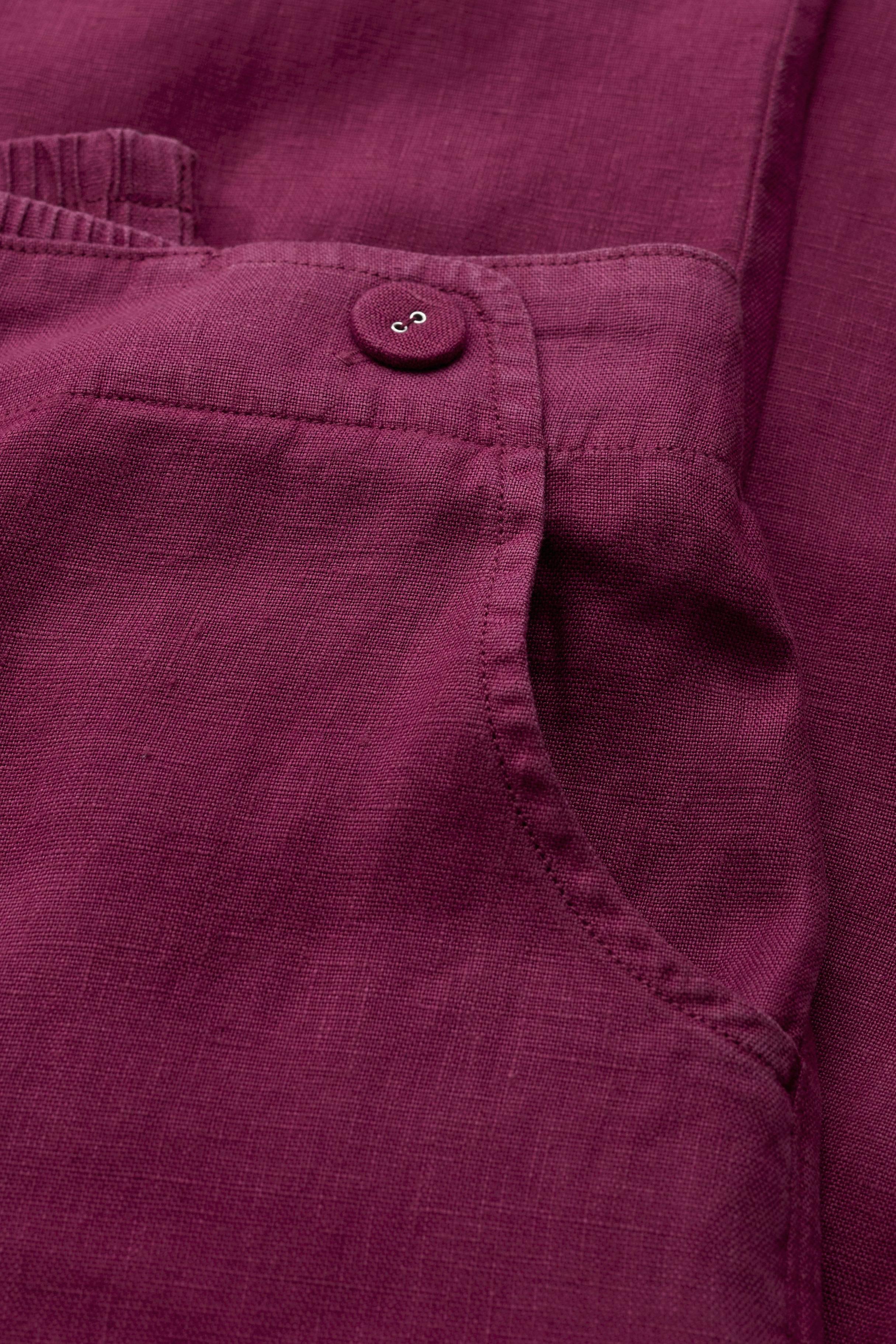 Close-up of button and pocket detail on Seasalt trousers 