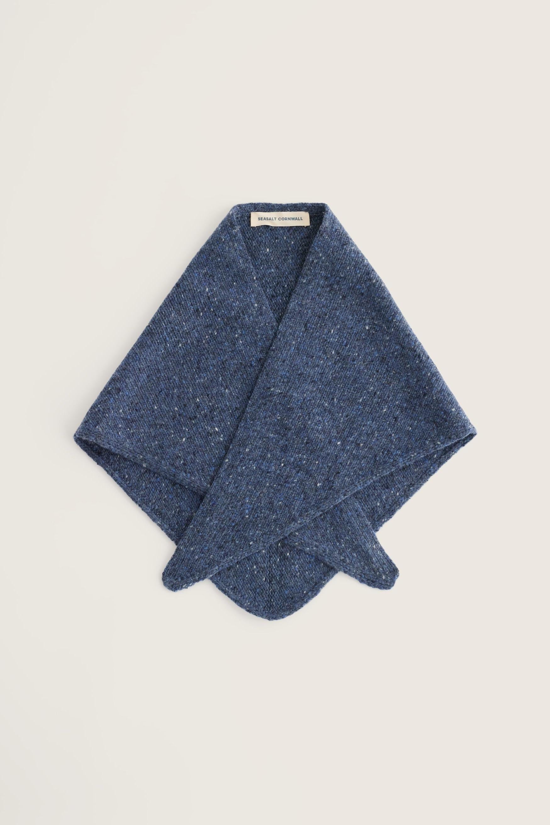 A blue Seasalt Cornwall flecked knit wool scarf displayed flat against a plain light background.