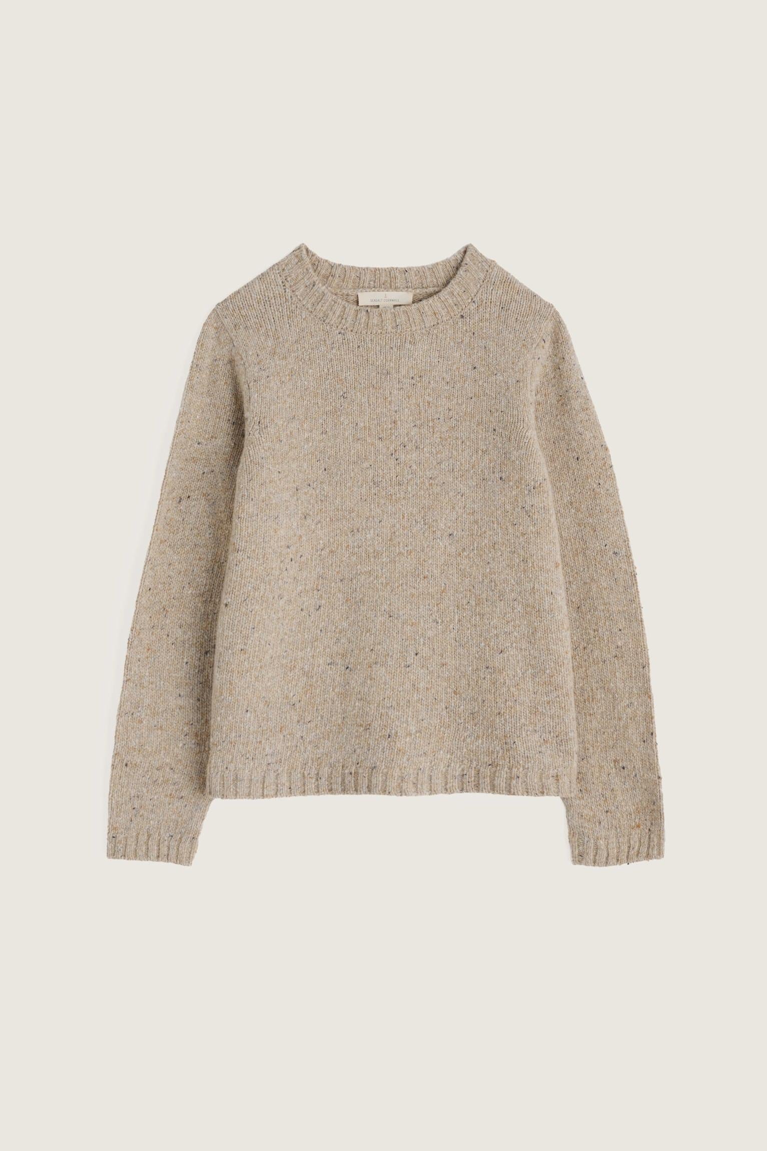 Seasalt Cornwall neutral speckled merino wool jumper against a plain light background.