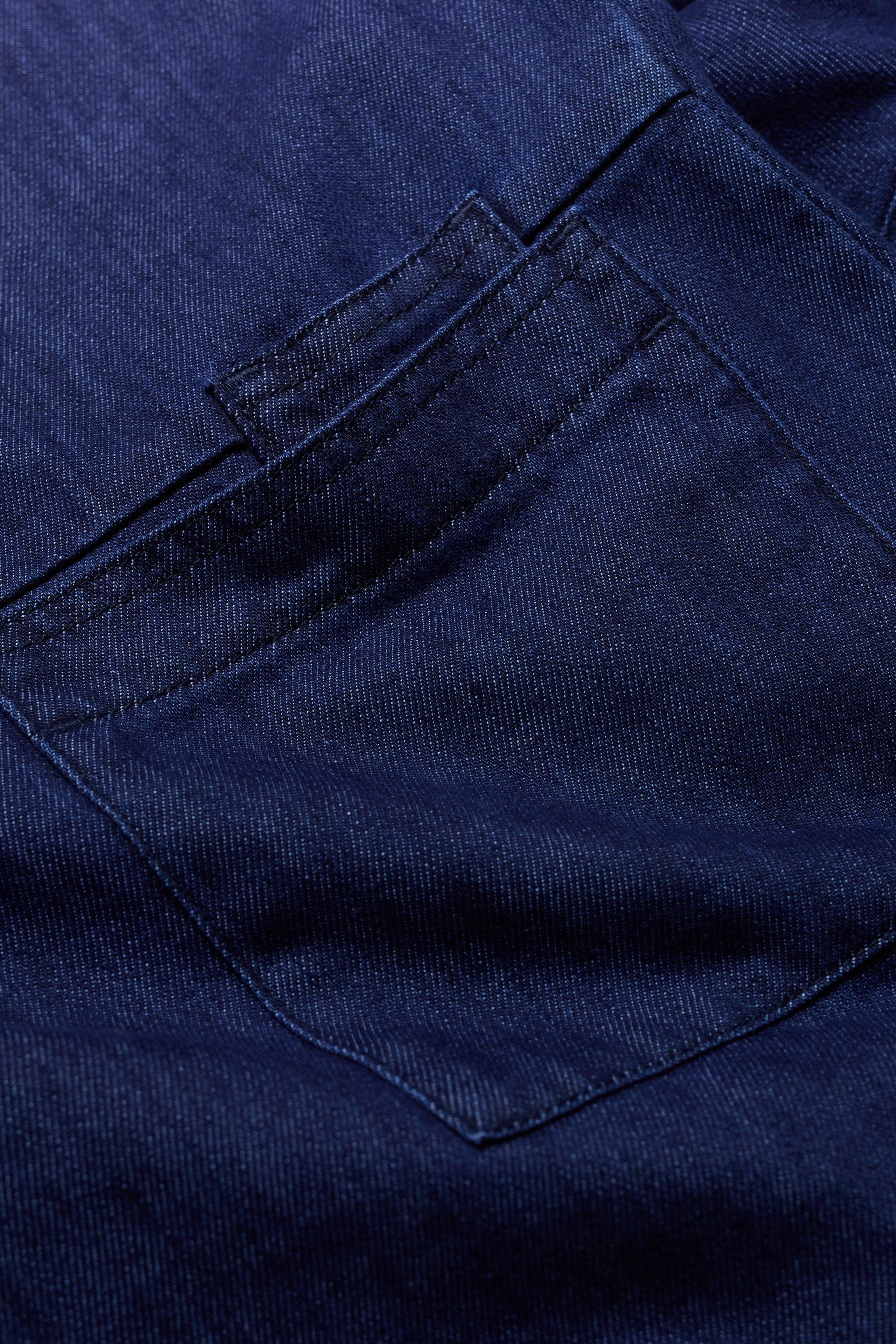 Close-up of a blue denim pocket