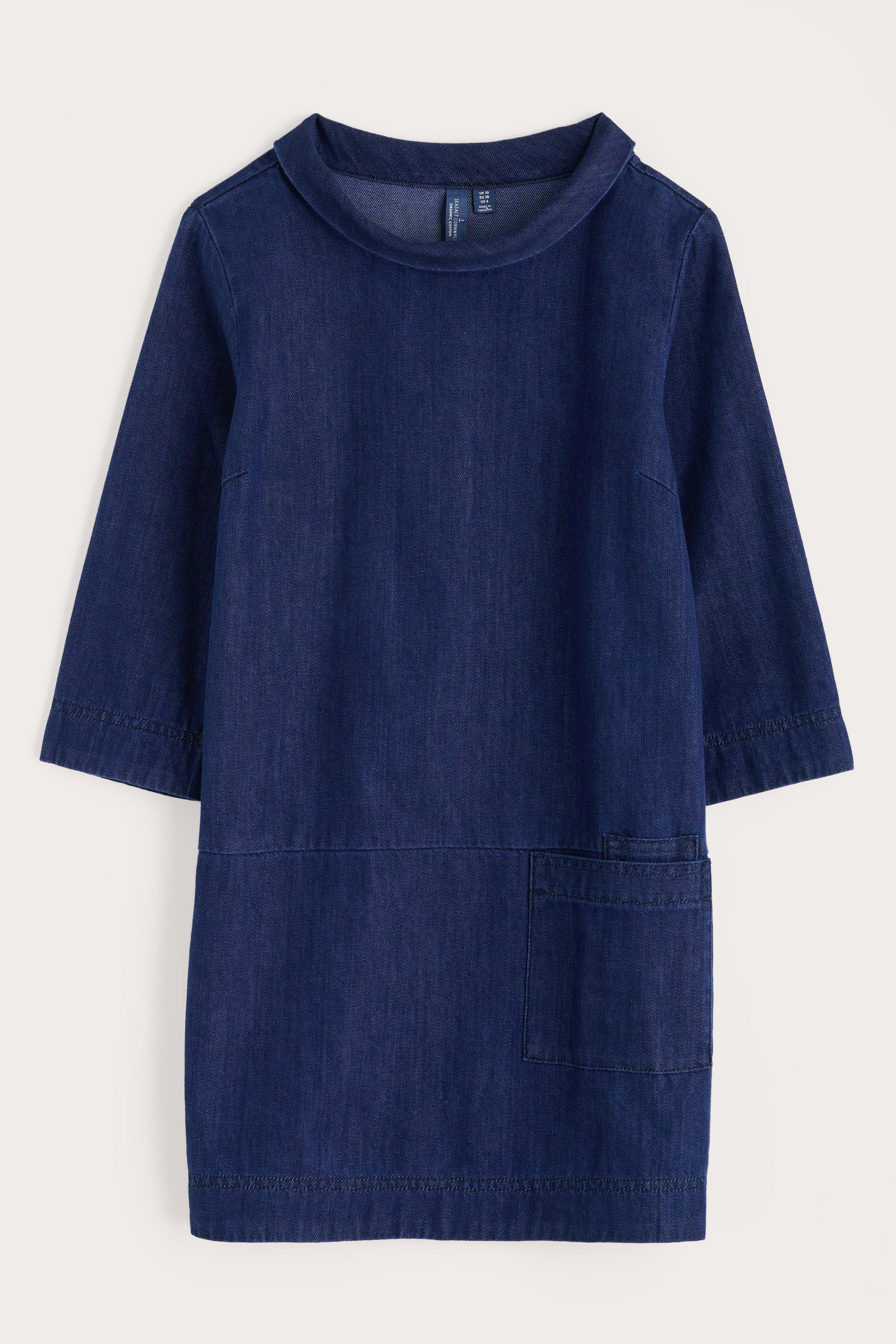 Navy blue tunic with a pocket on a white background