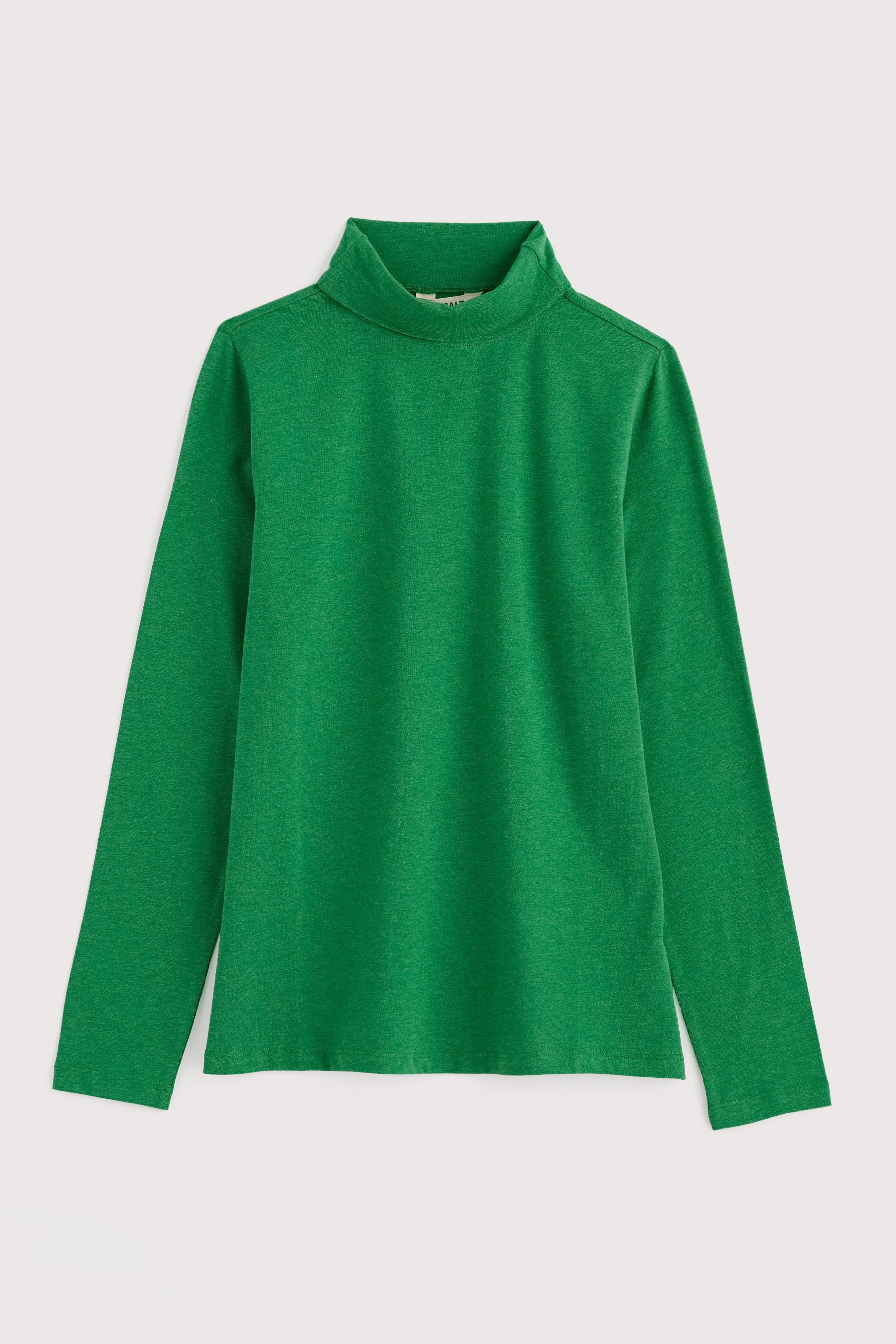 Seasalt Landing Top laid flat showing the roll-neck design in organic cotton stretch fabric.