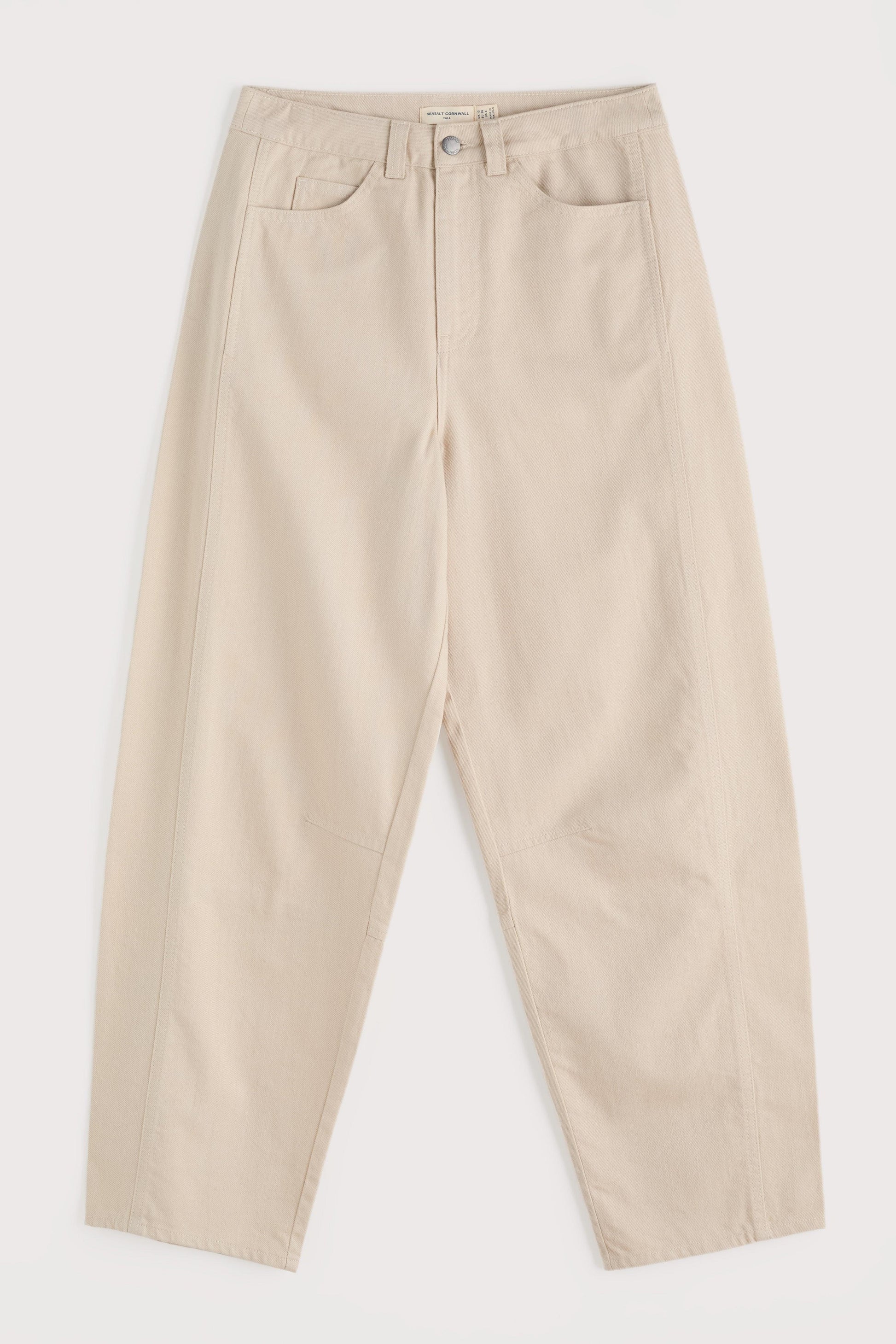 Beige organic cotton pants on a white background