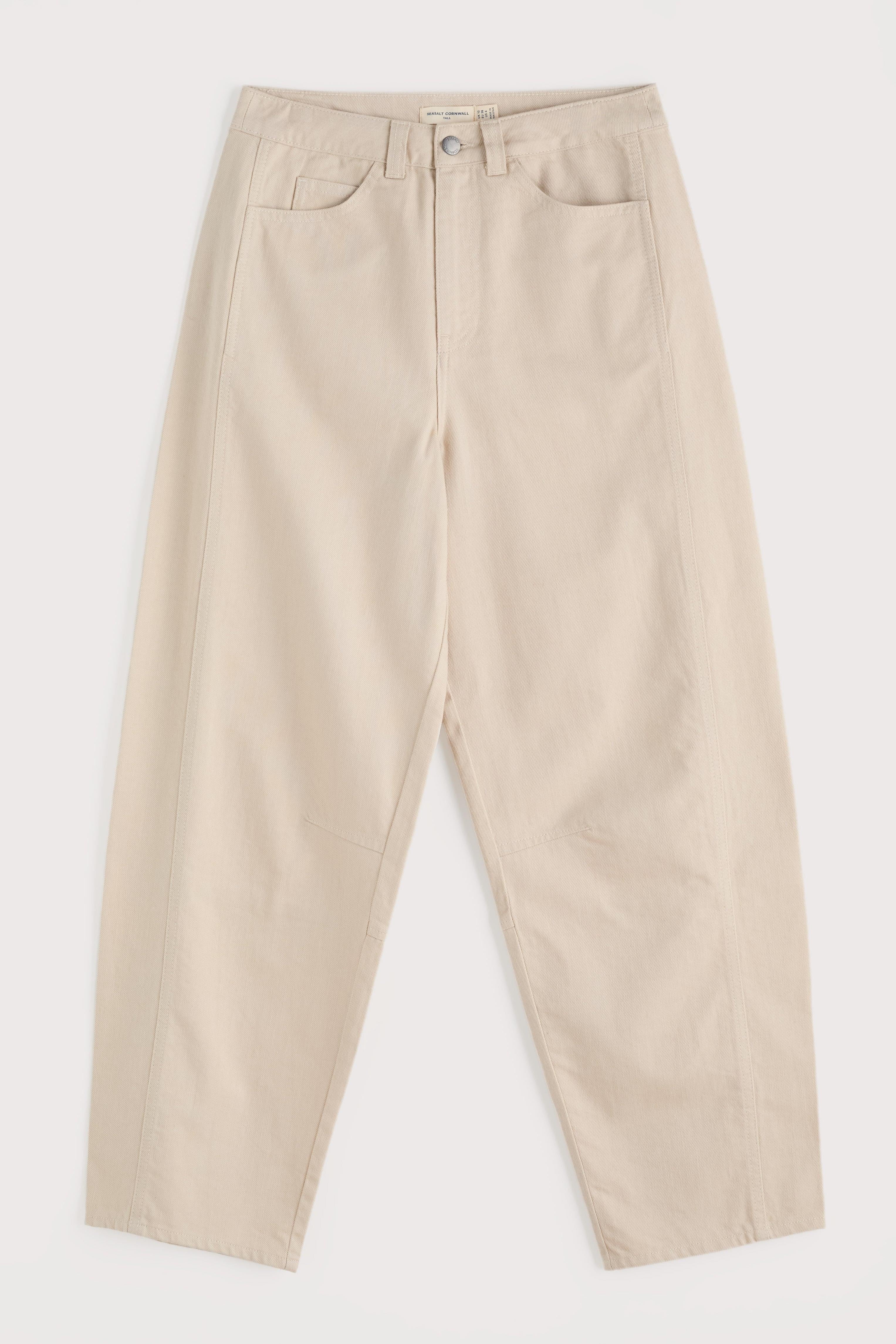 Beige organic cotton pants on a white background