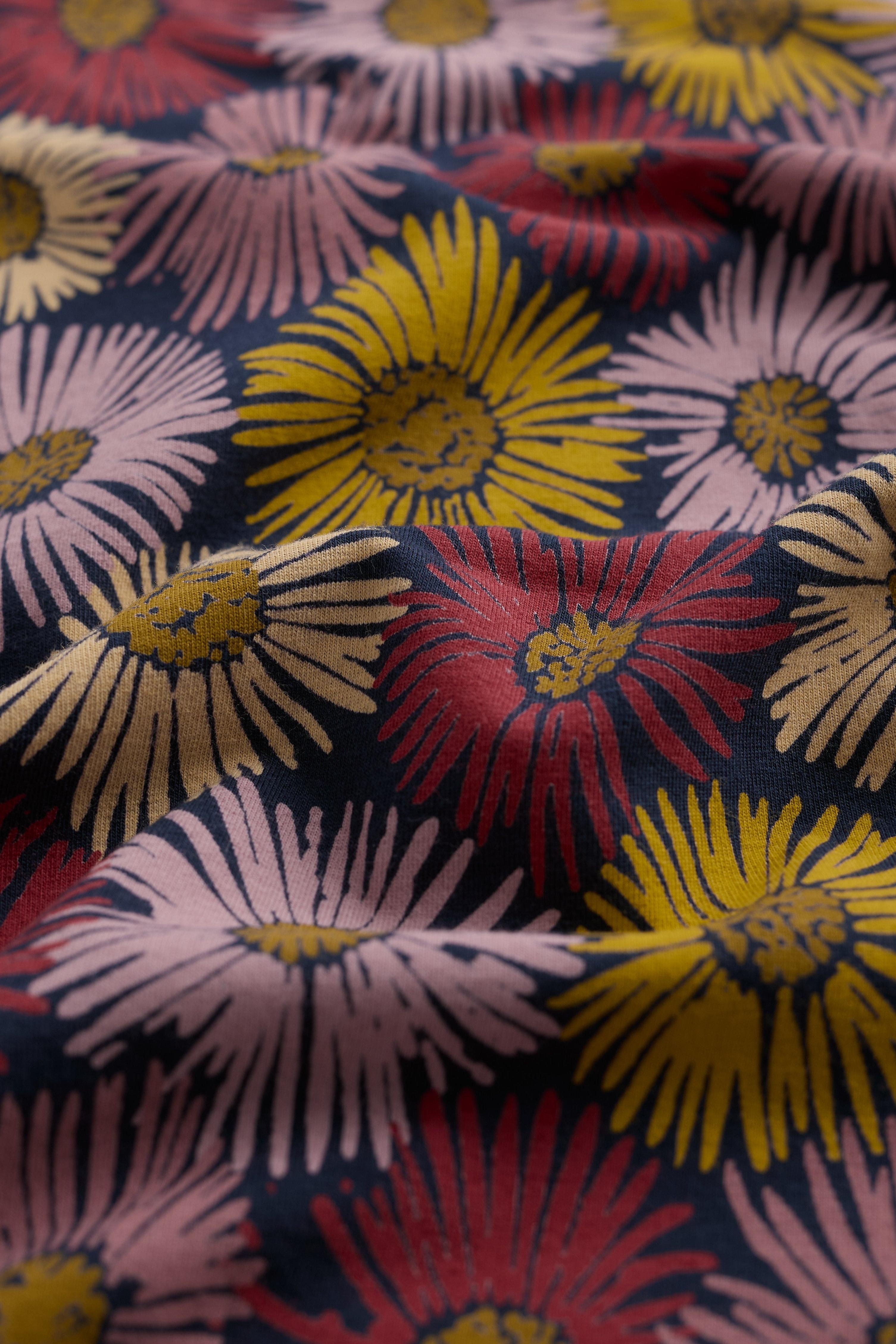Close-up of colorful floral fabric with a dark background
