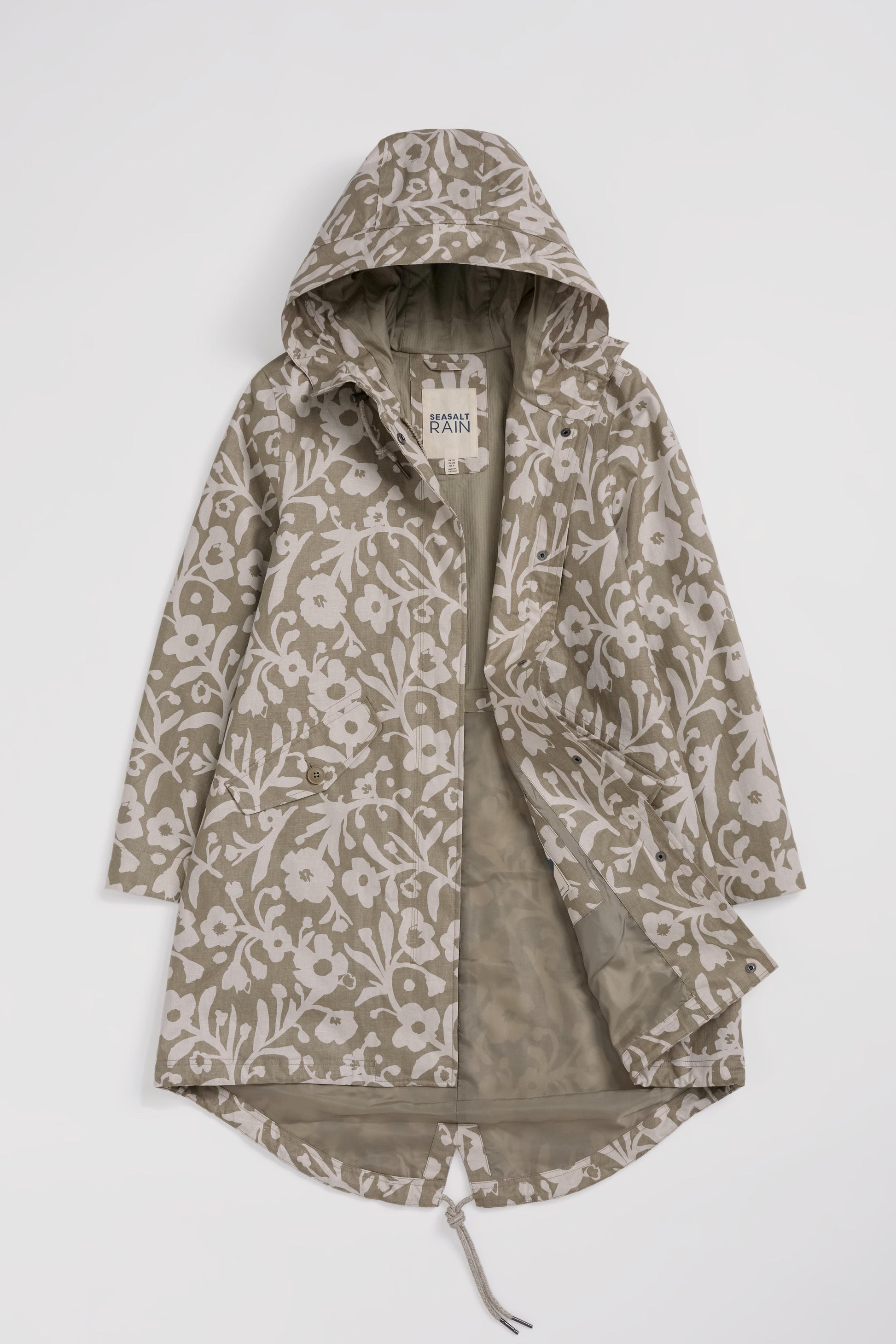 Floral patterned raincoat on a white background