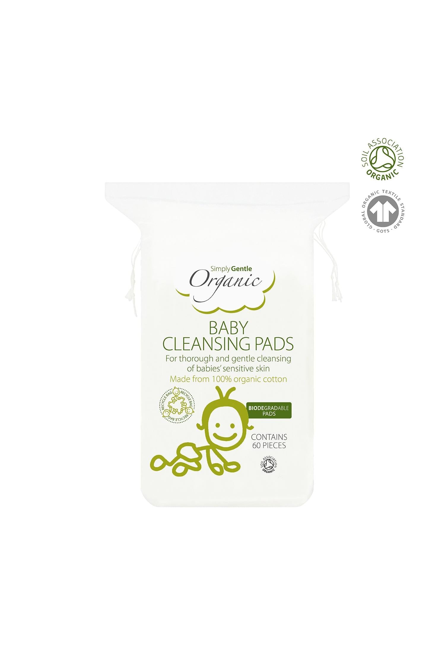 Package of Simply Gentle Organic Baby Cleansing Pads on a white background