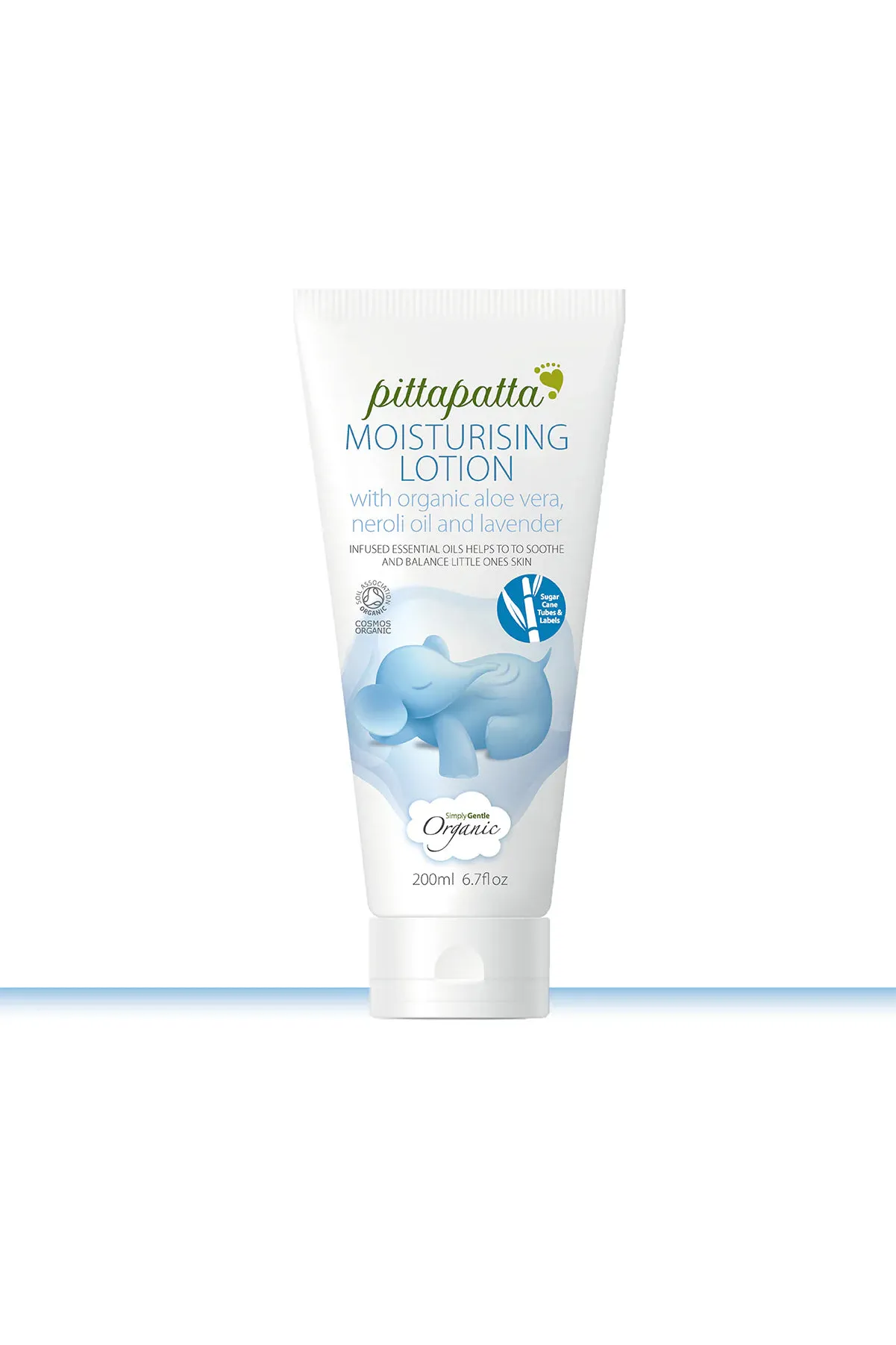 Pittapatta moisturising lotion tube with elephant design on a white background