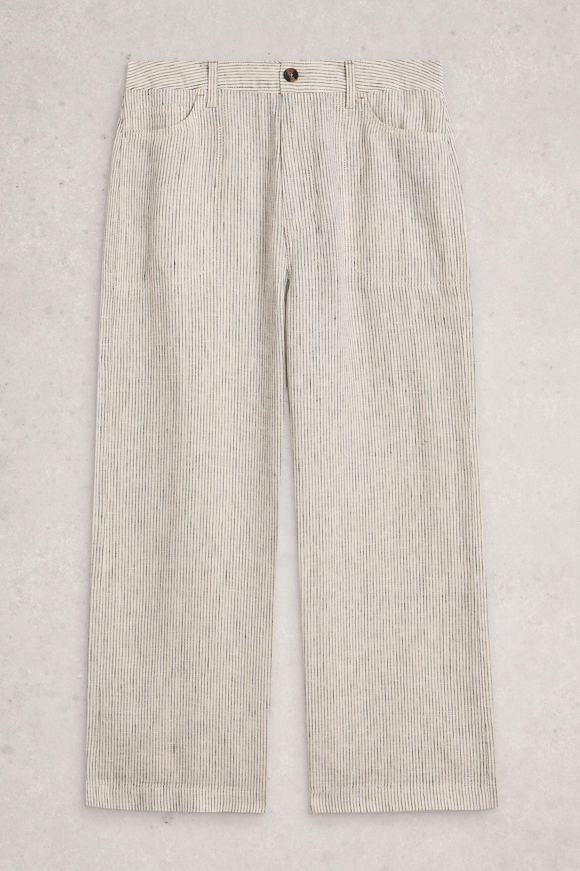 White Stuff Tia Linen Wide Leg Crop Trousers Ivory Multi