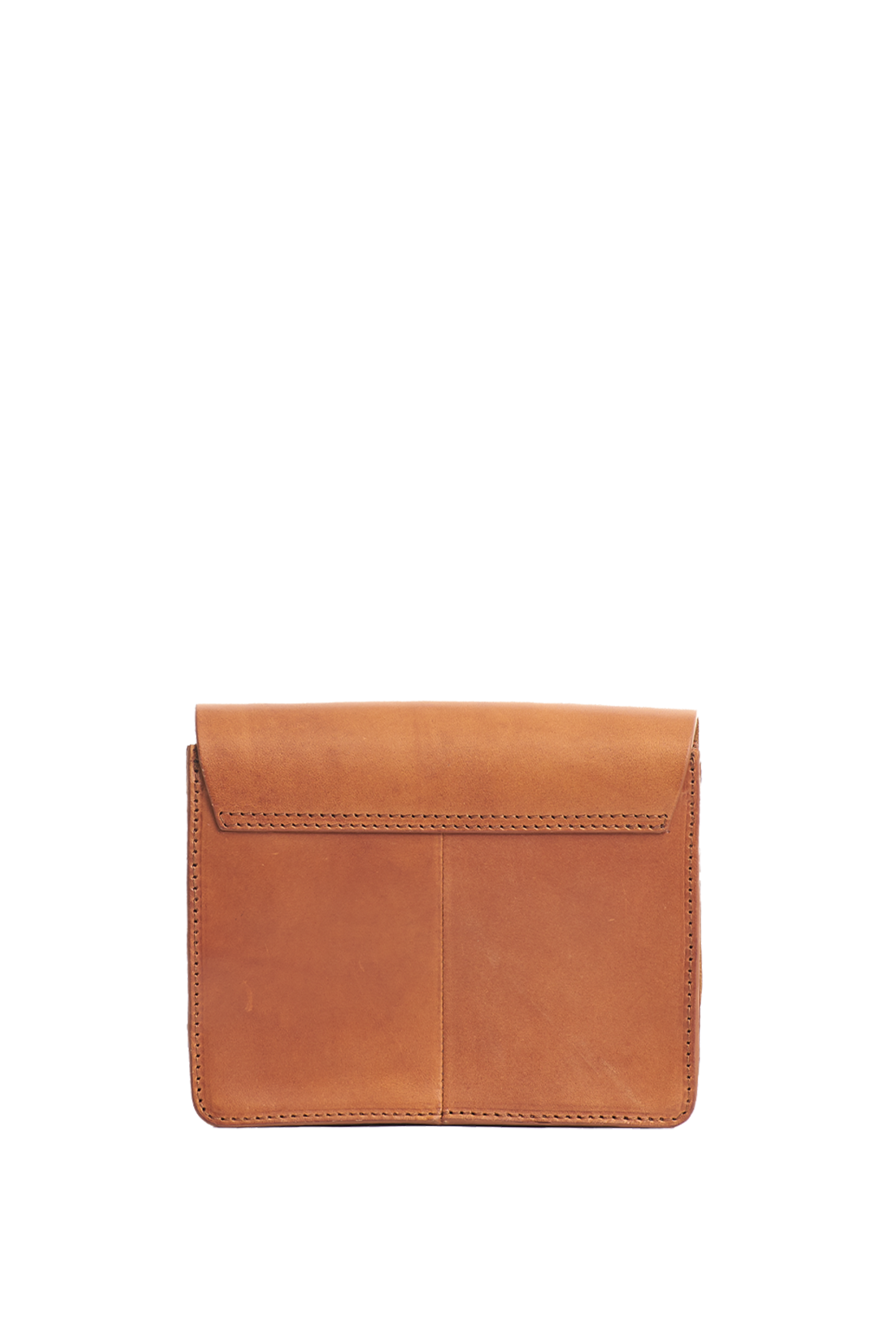 Brown leather handbag on a white background