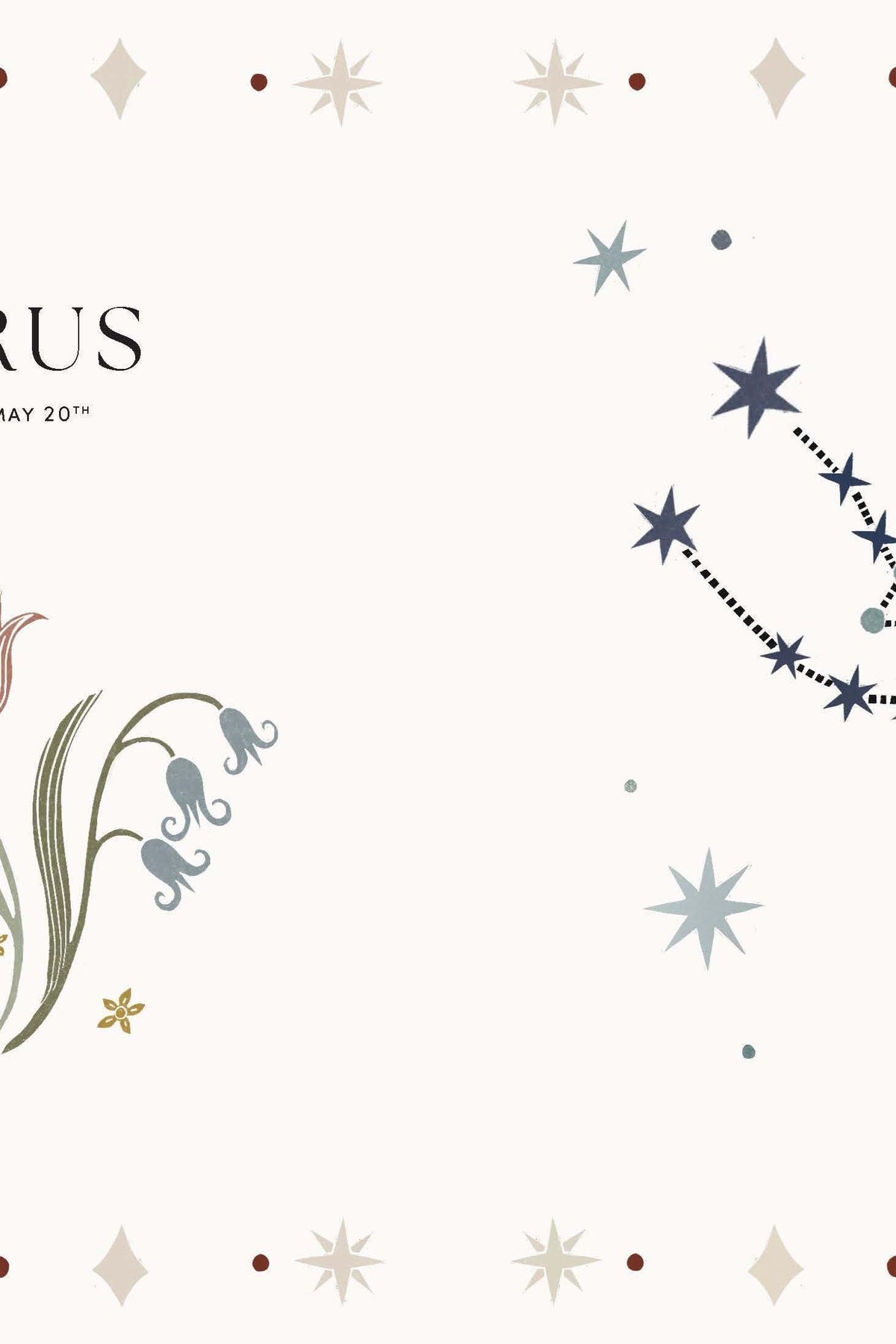 Taurus zodiac sign illustration featuring flowers and constellation stars for an astrology gift