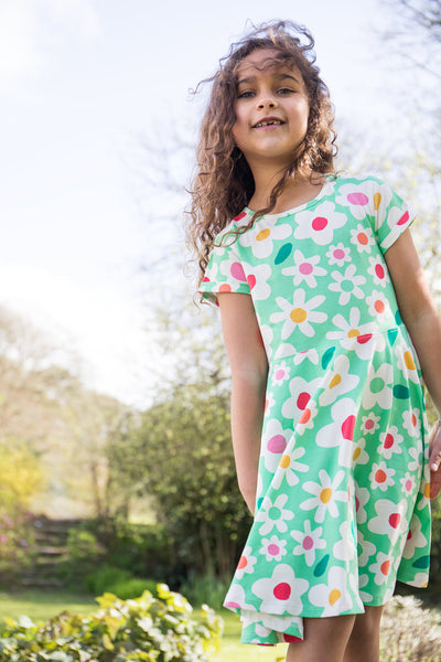Frugi Spring Skater Dress in Daisy Field