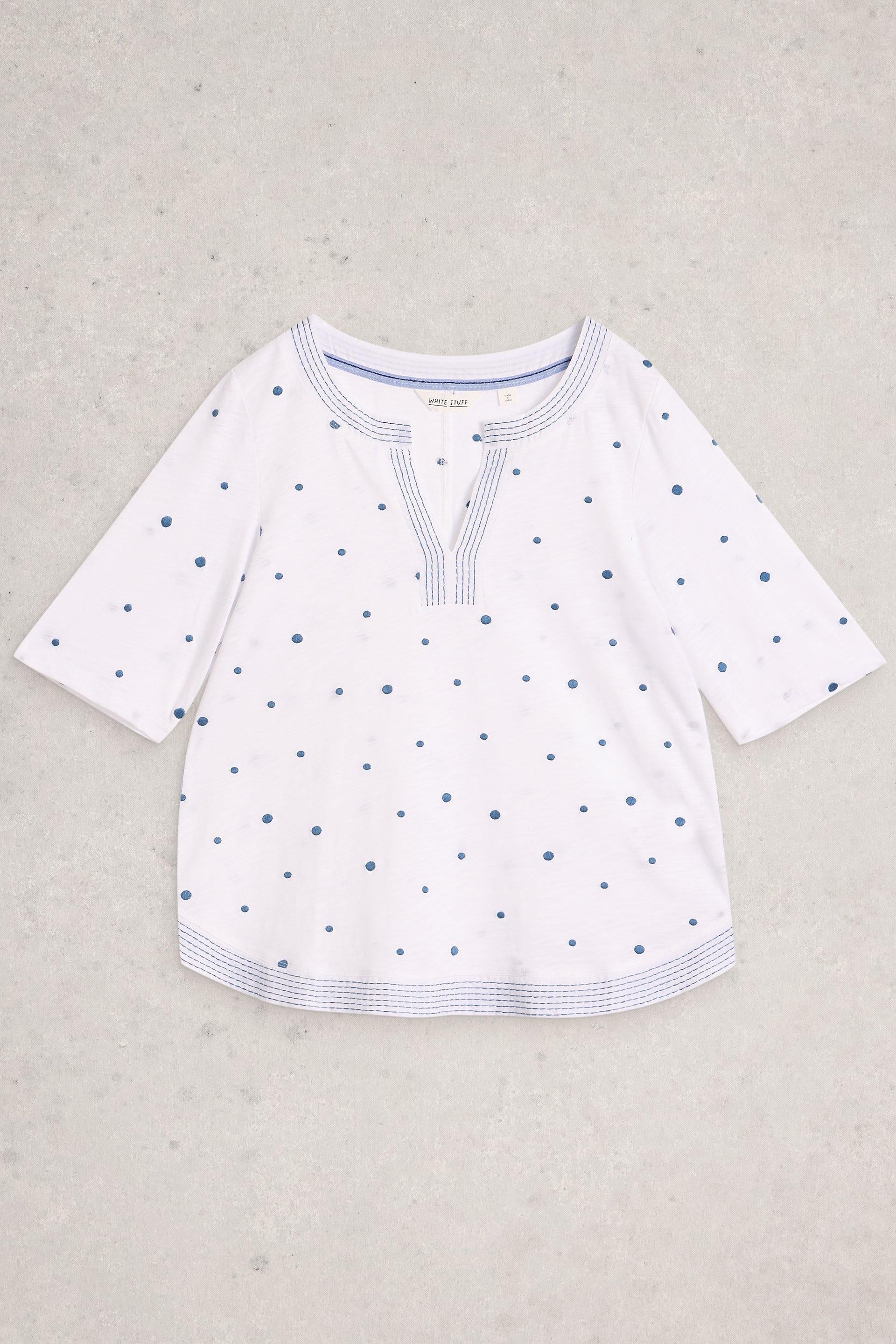 White Stuff Weaver Notch Embroidered White Mlt Tee