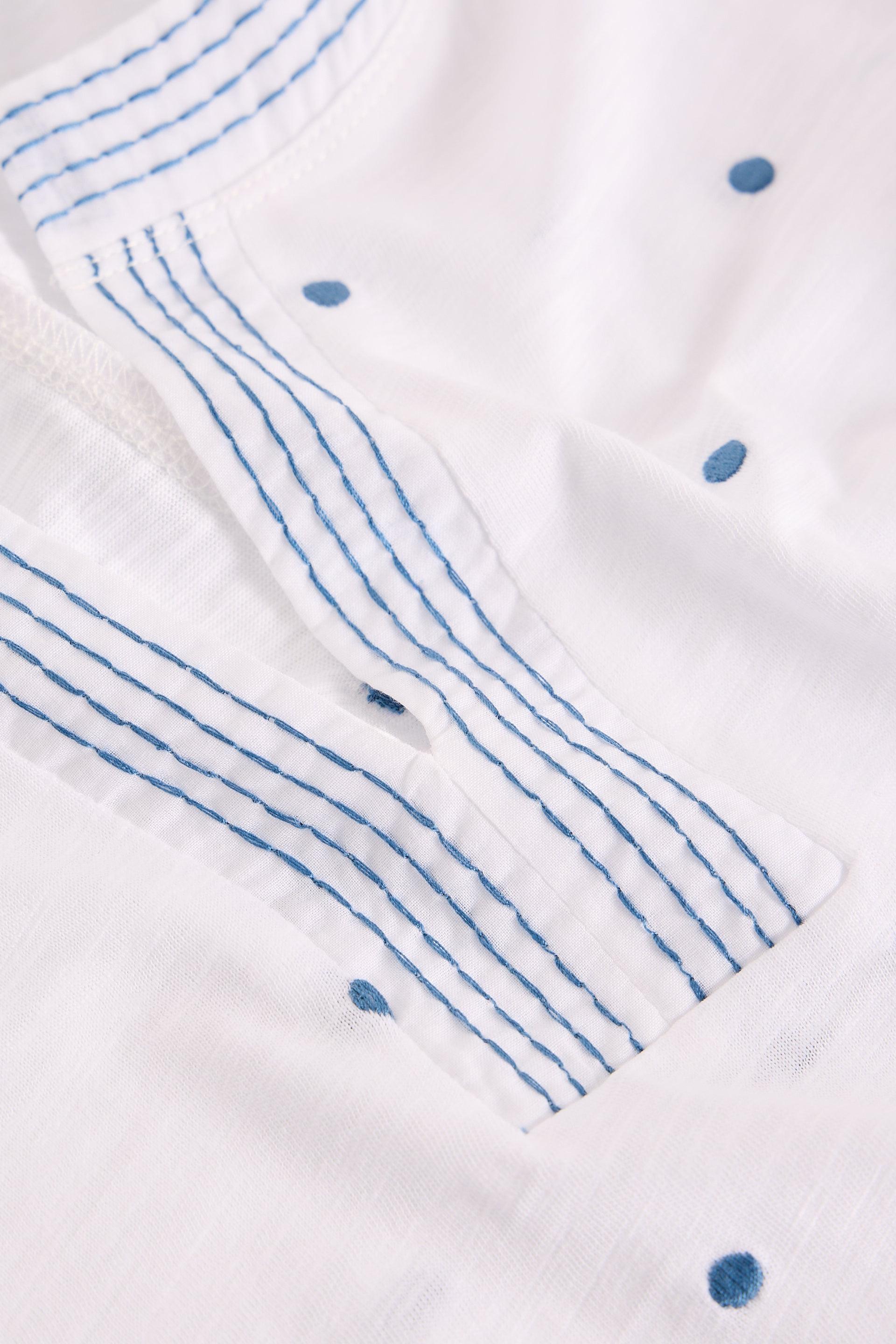 White Stuff Weaver Notch Embroidered White Mlt Tee