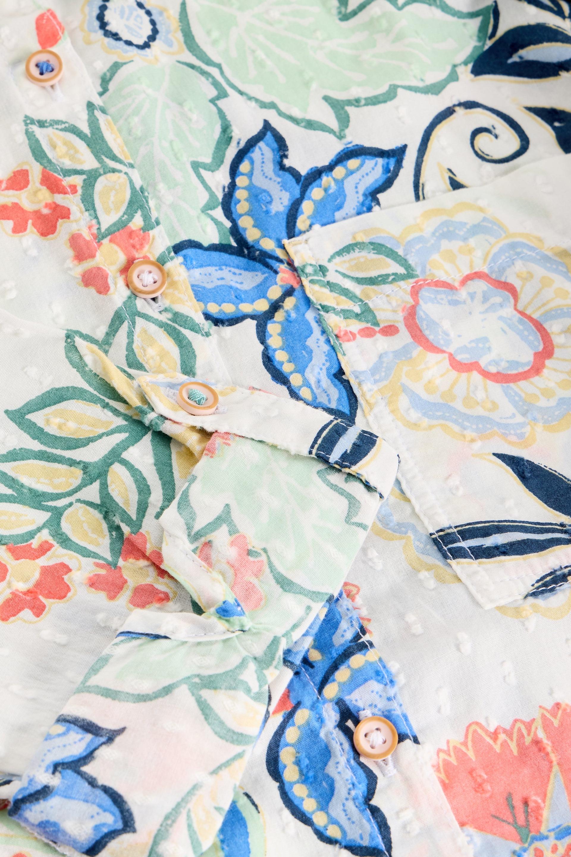 Close-up of a floral White Stuff annie shirt with colourful flowers.