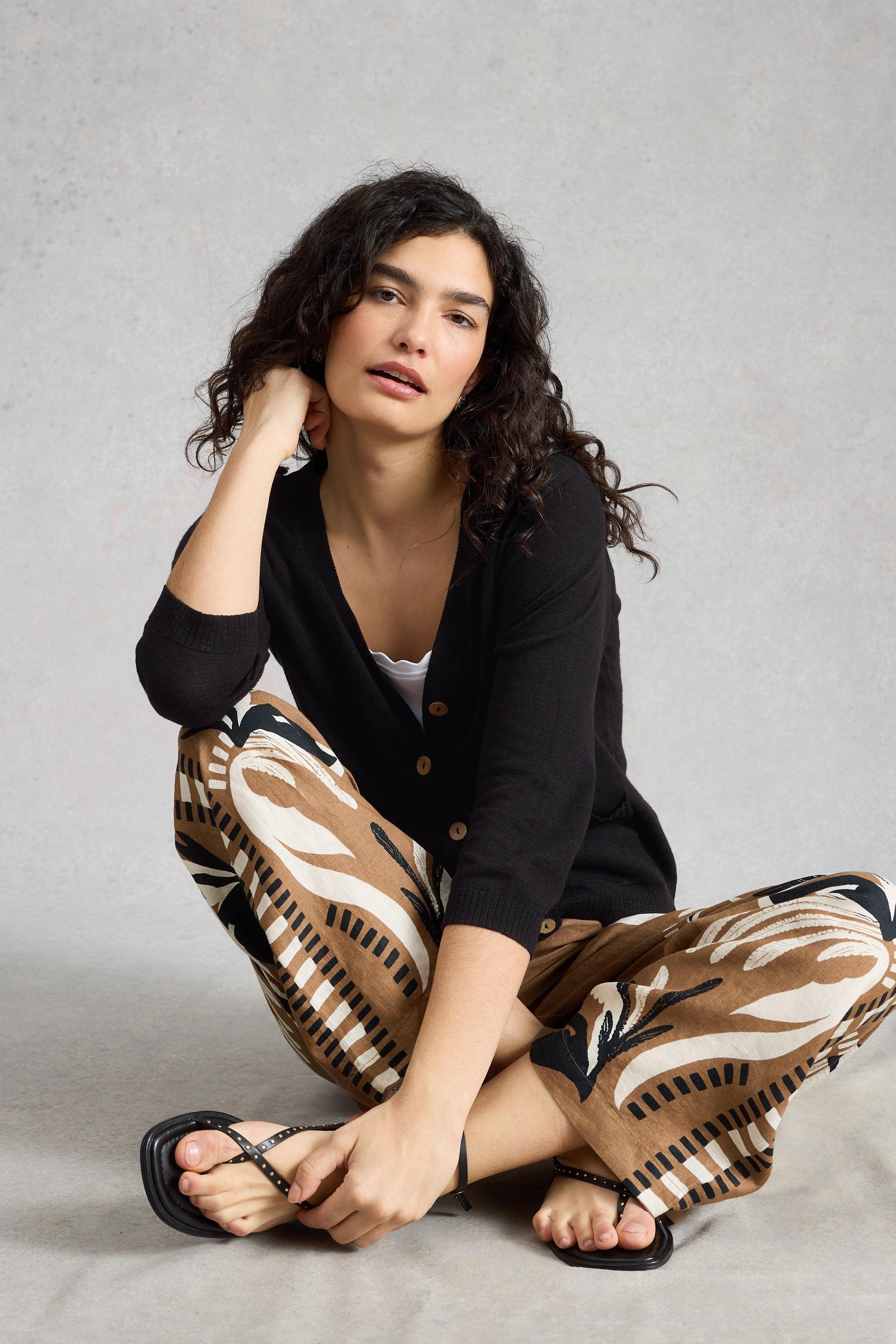 White Stuff Nova Linen Blend Pure Black Cardigan