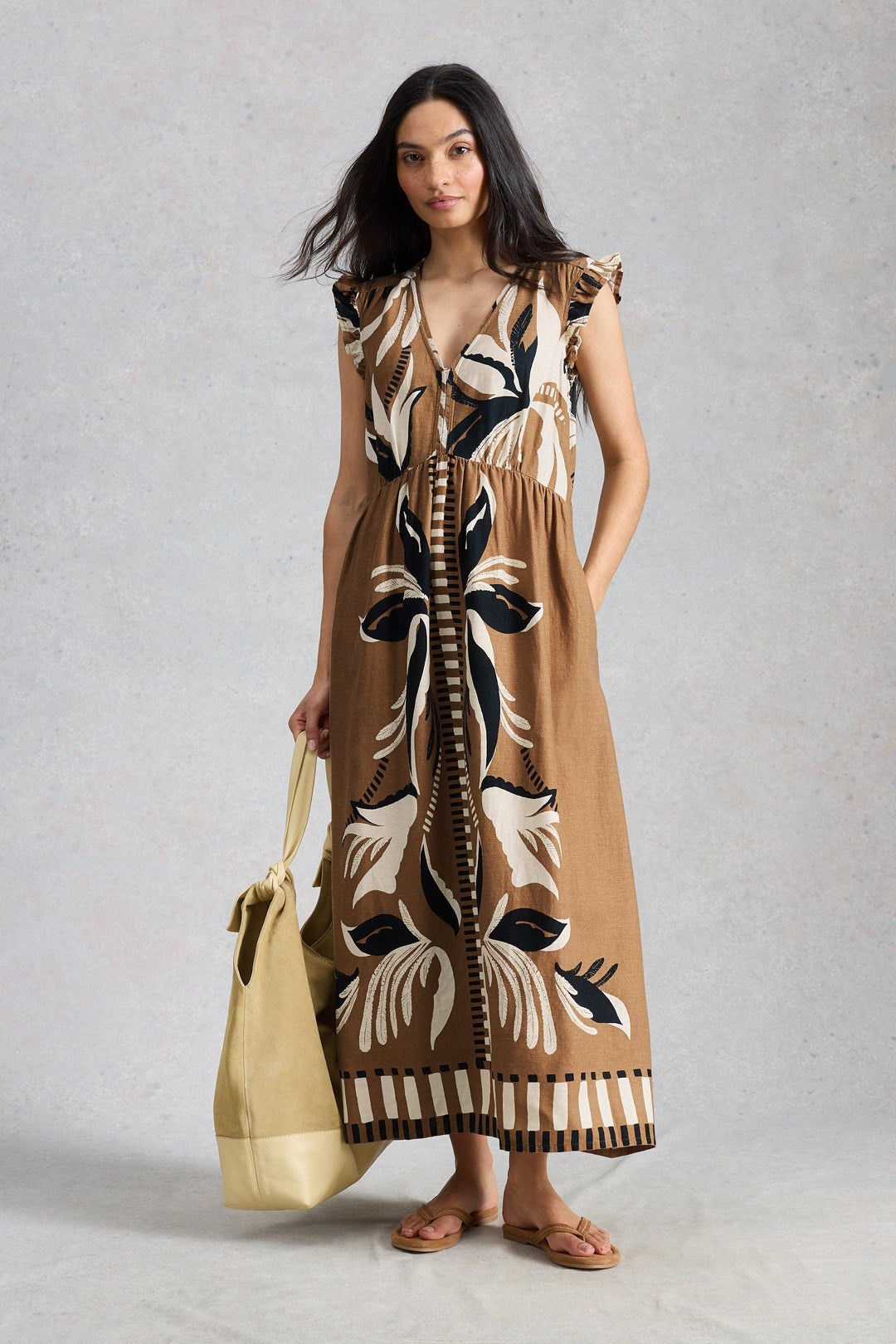 White Stuff Lorna Linen Blend Brown Print Maxi Dress – Ohh! By Gum