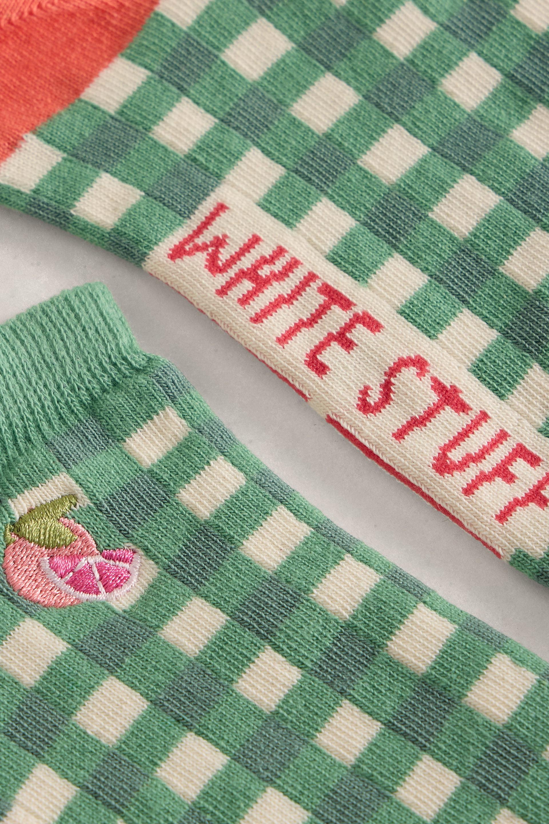 White Stuff Gingham Fruit Trainer Socks
