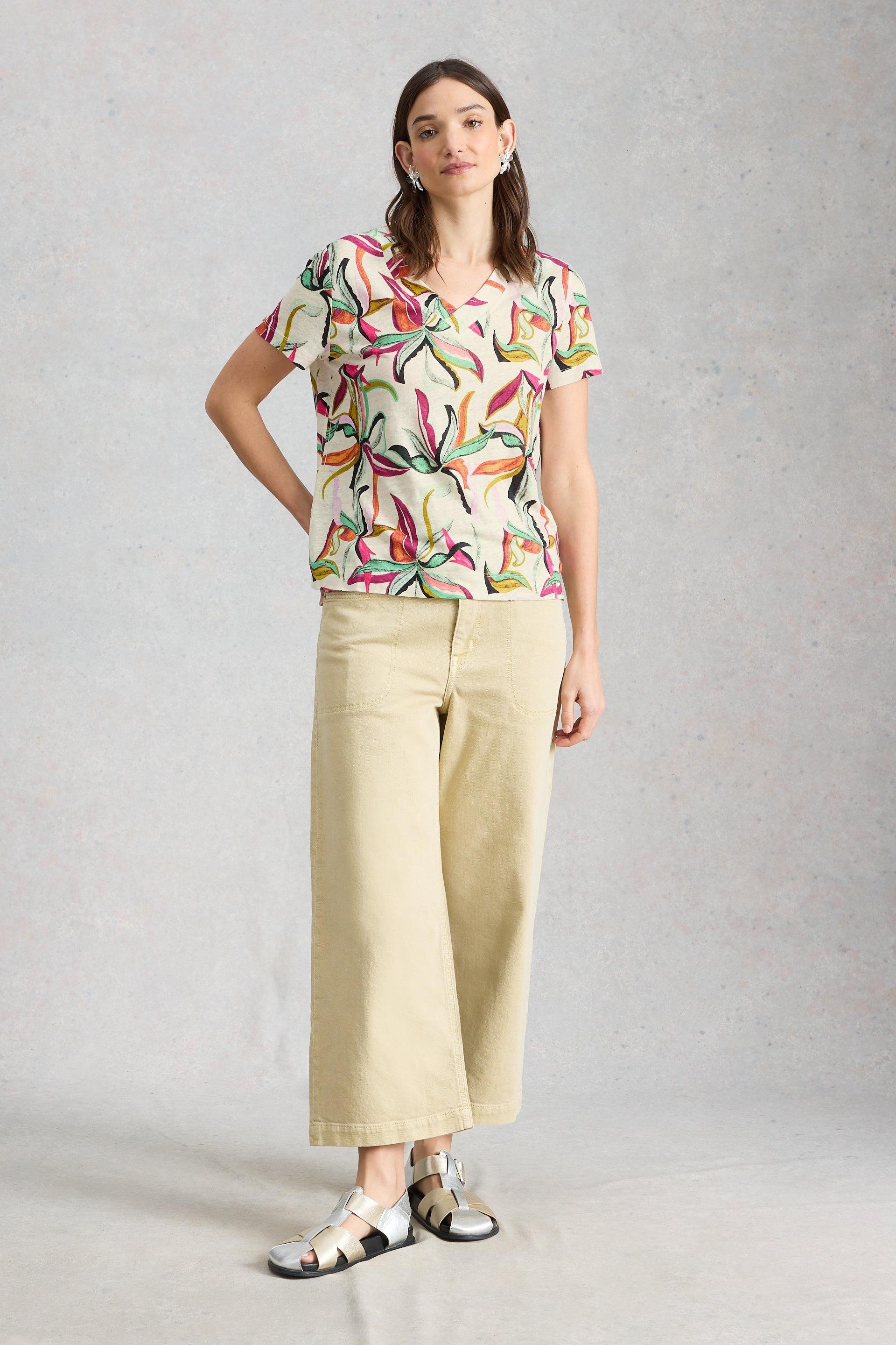 White Stuff Susie V Neck Linen Tee