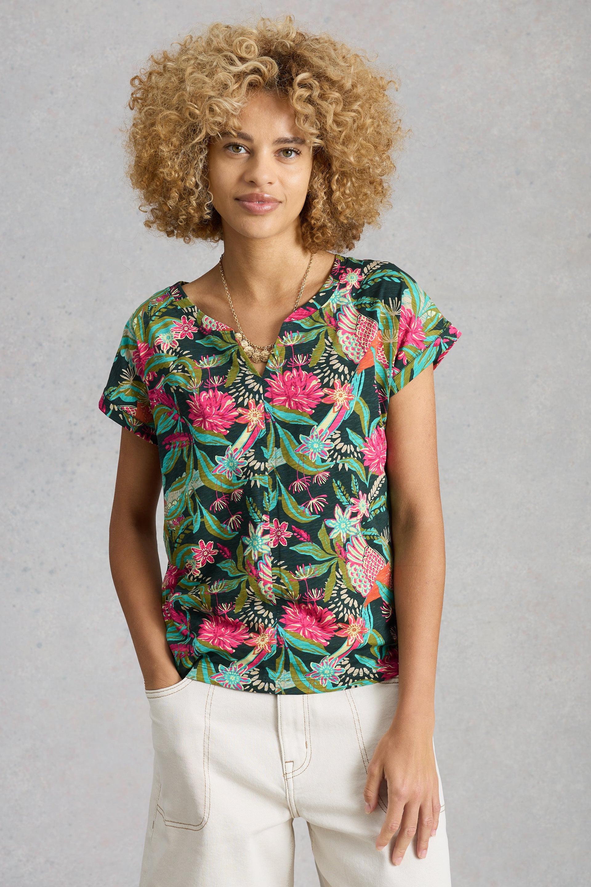 White Stuff Nelly Notch Neck Green Print Tee