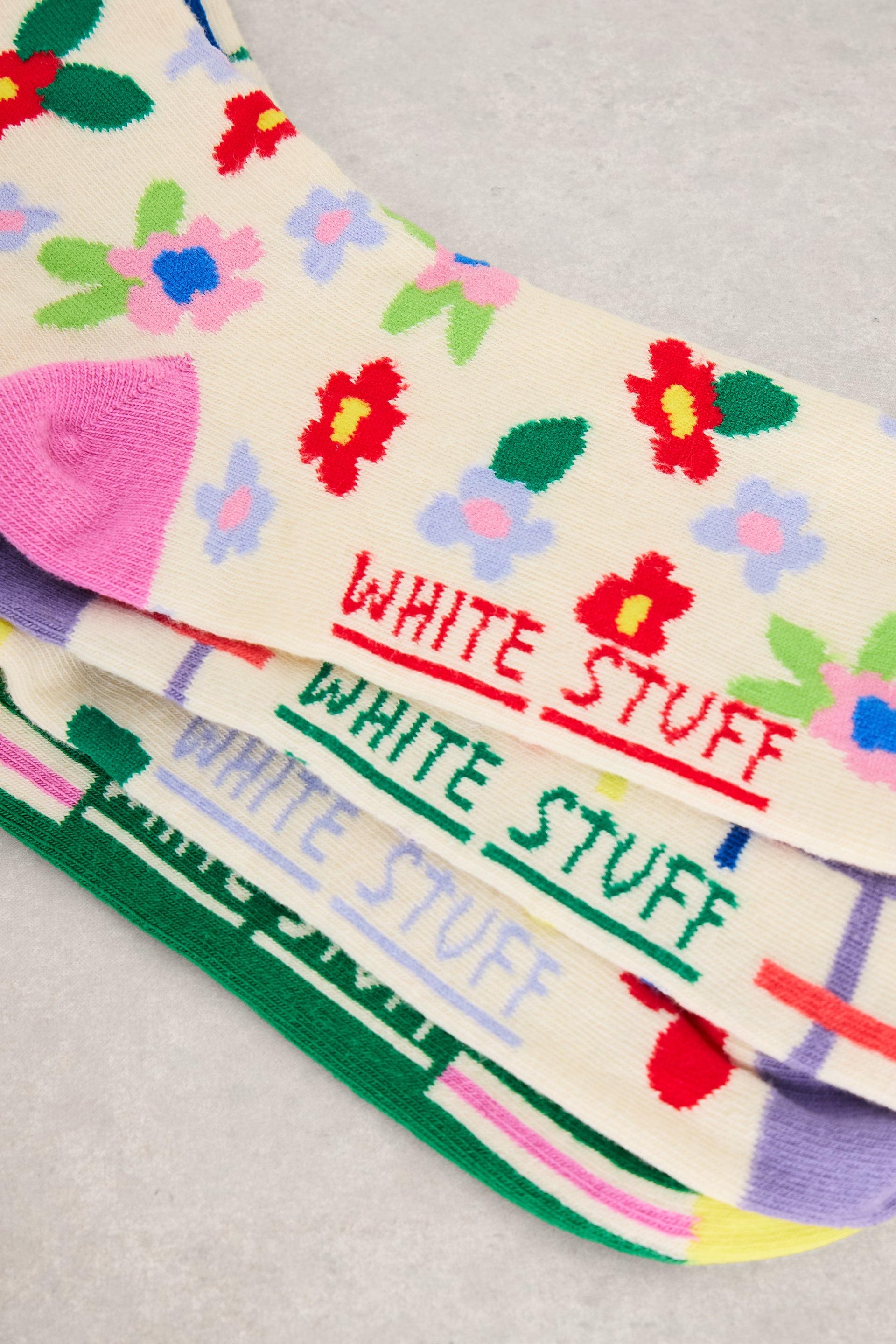 White Stuff 4PK Bright Pattern Ankle Socks
