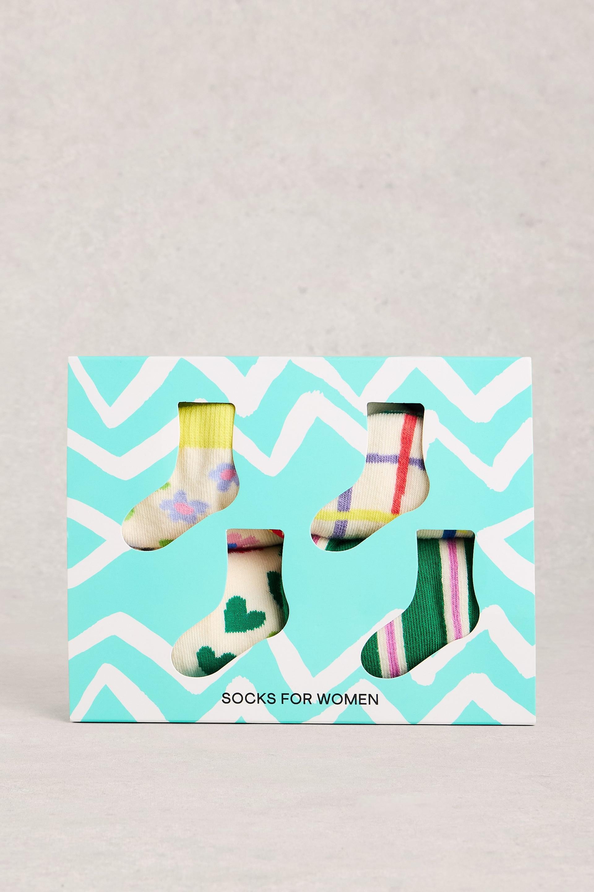 White Stuff 4PK Bright Pattern Ankle Socks