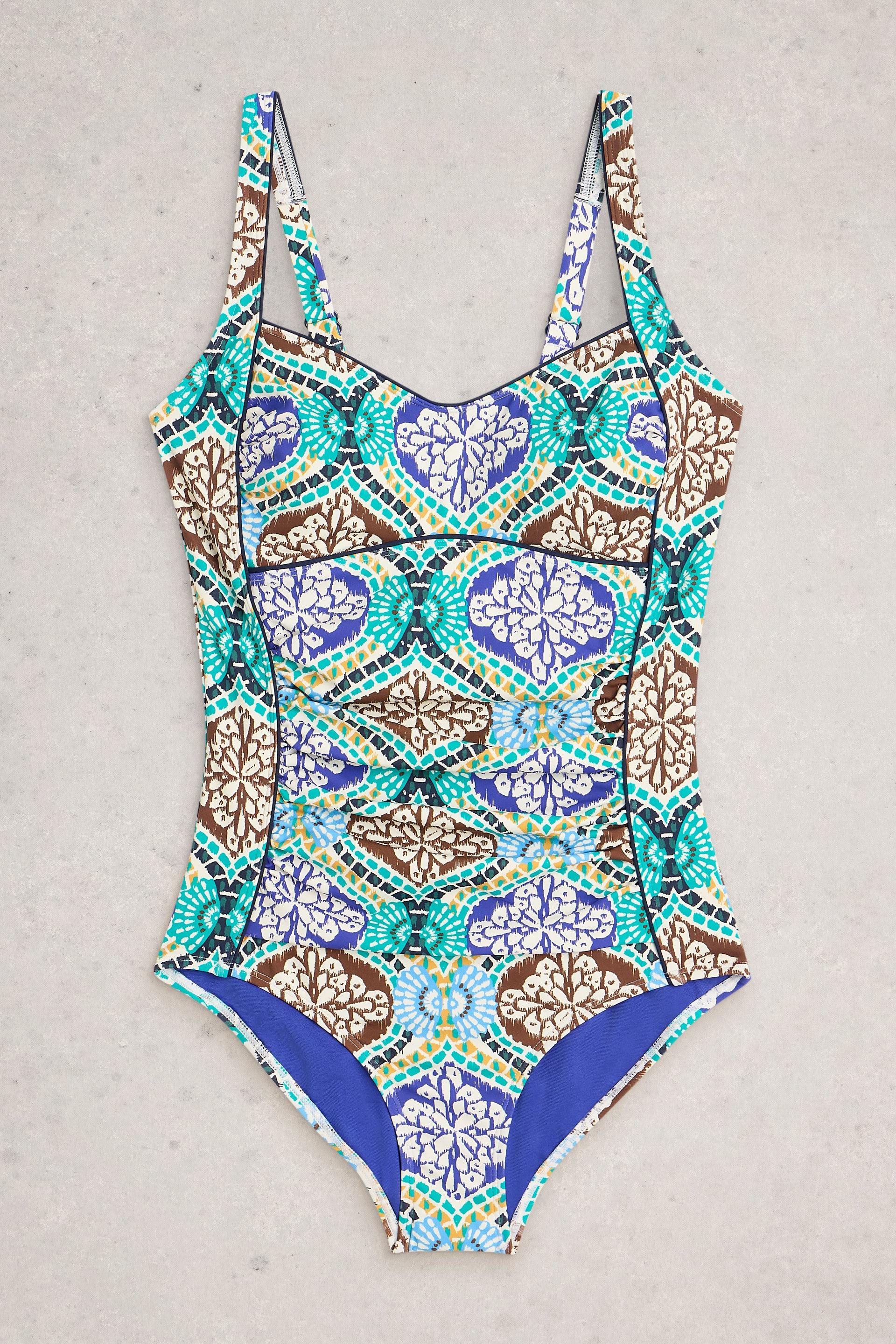 White Stuff Splash Control Green Print Swimsuit