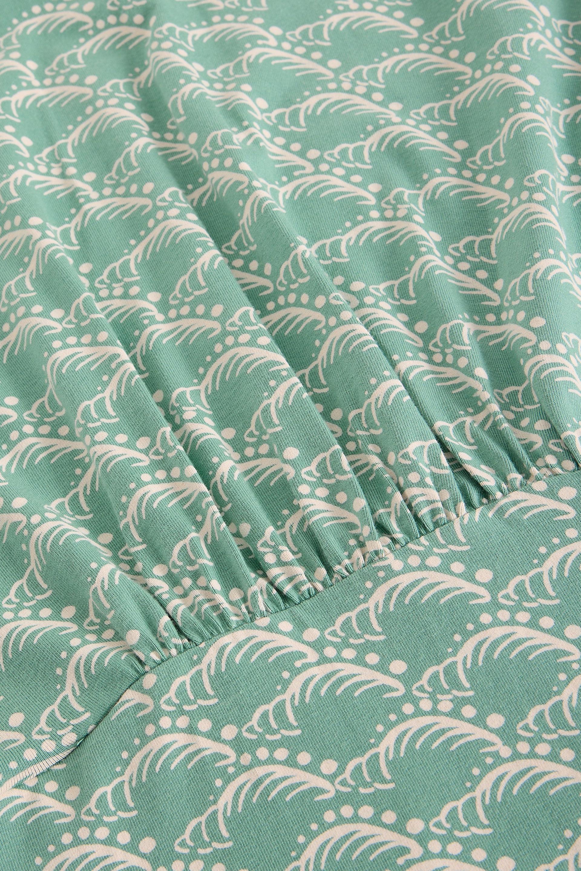 Teal organic cotton dress with white pattern